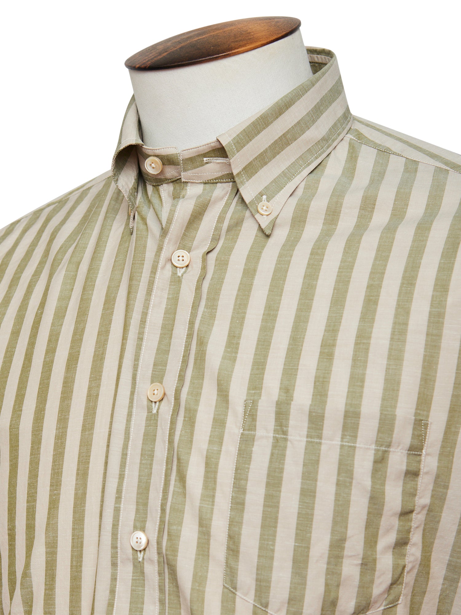 Button Down Shirt - Soft Beige and Olive Stripe LUCKY LAST
