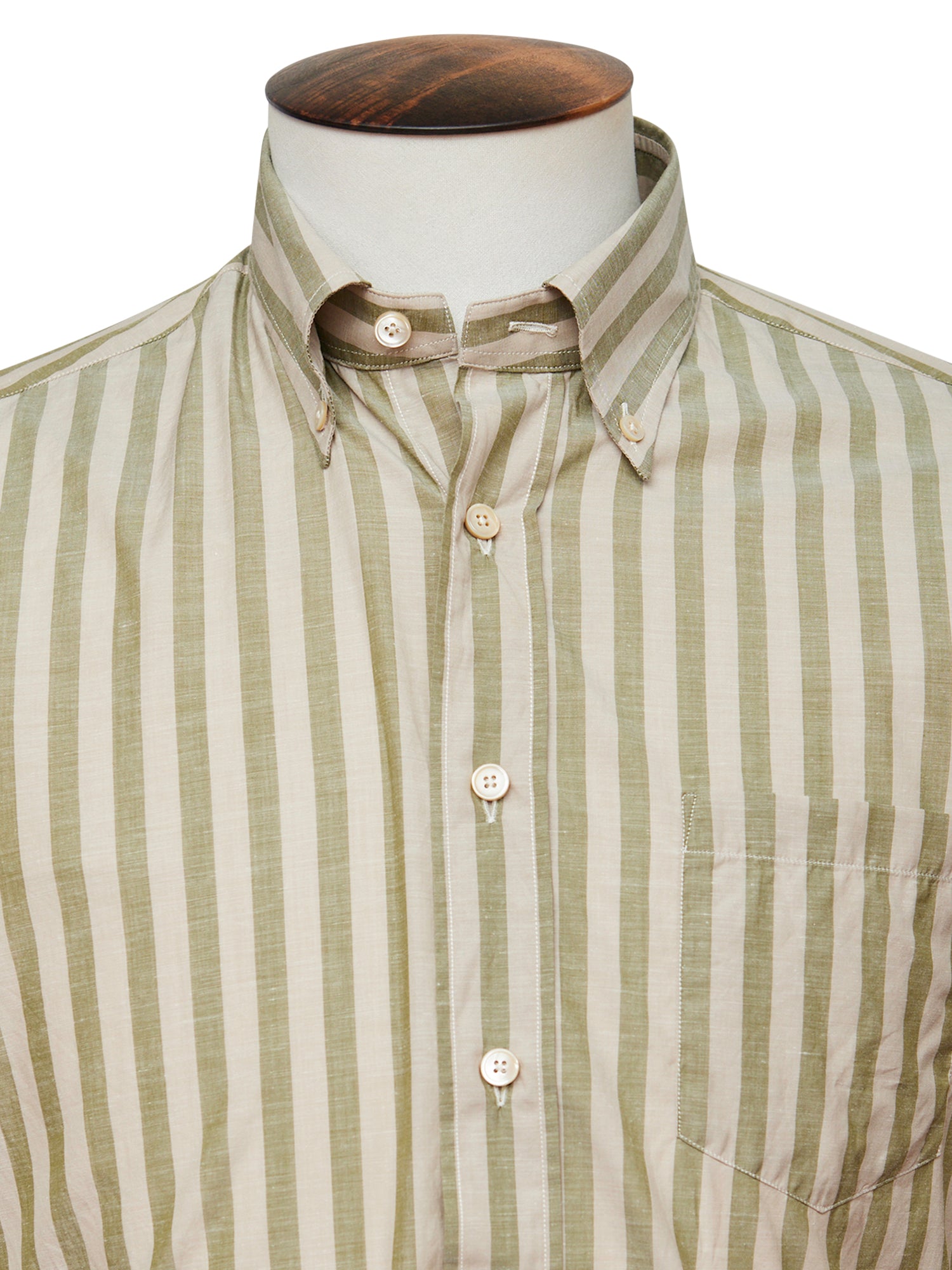 Button Down Shirt - Soft Beige and Olive Stripe LUCKY LAST