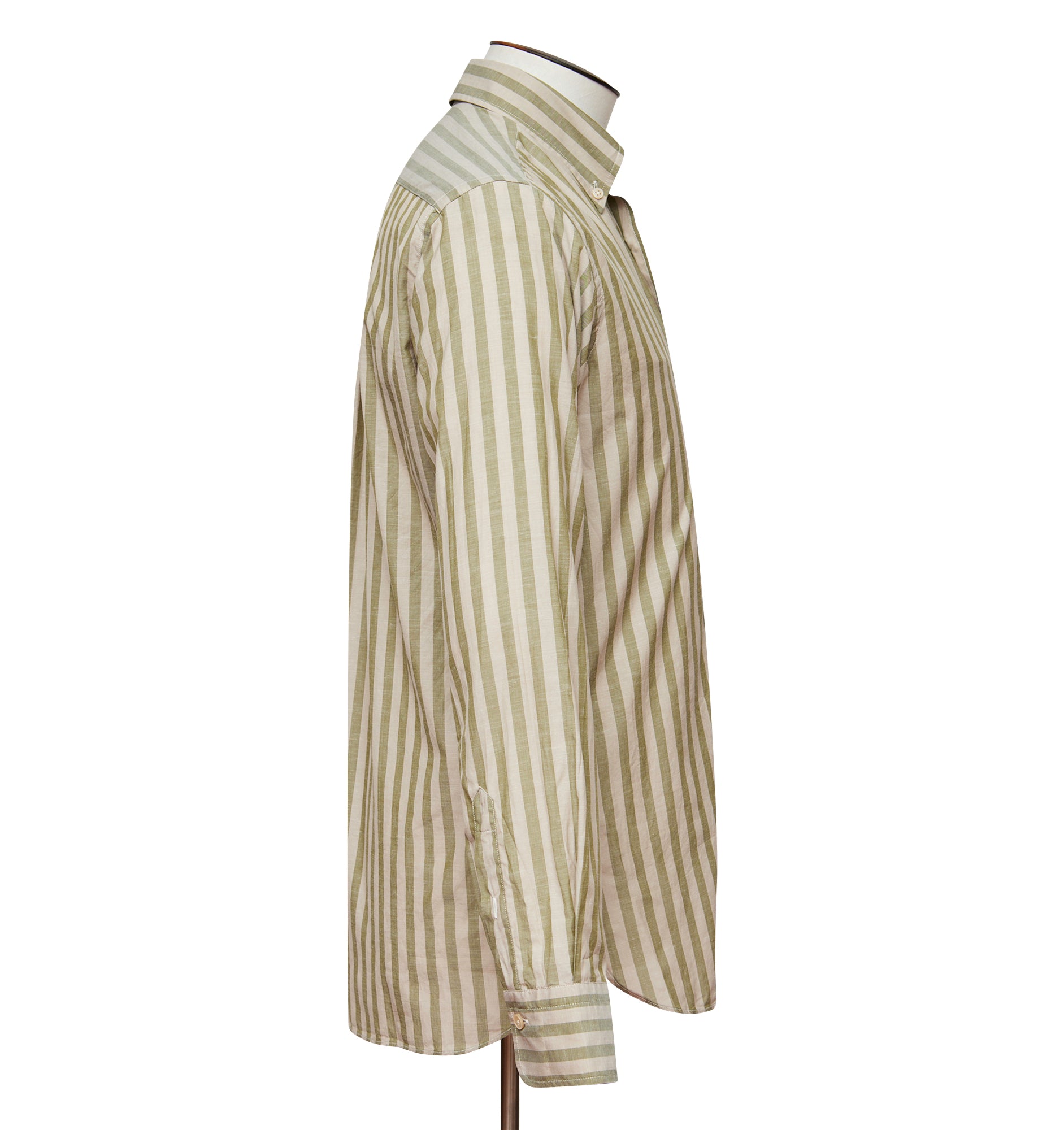 Button Down Shirt - Soft Beige and Olive Stripe LUCKY LAST