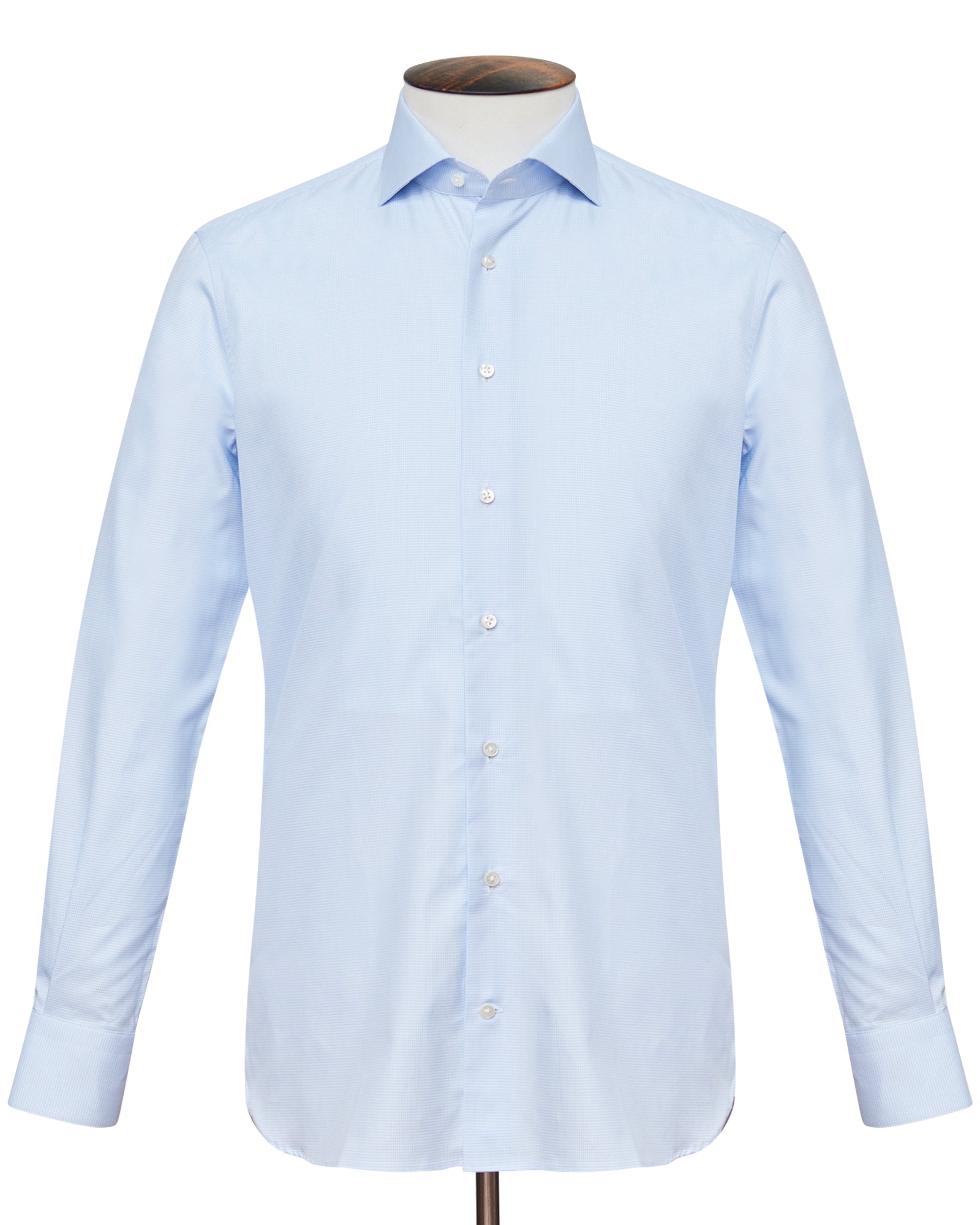 Cutaway Collar Shirt - Light Blue Houndstooth