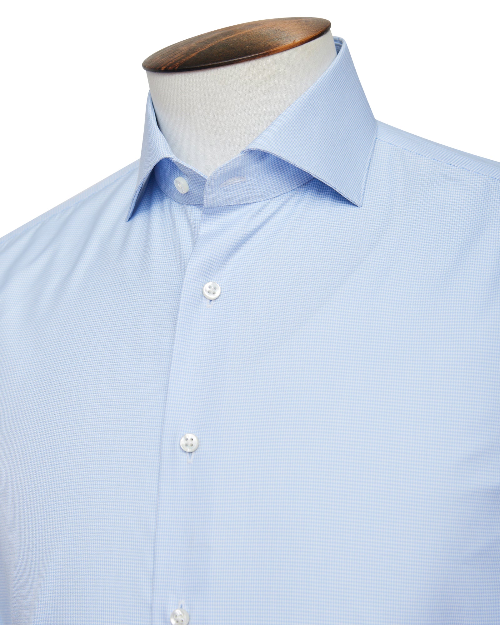 Cutaway Collar Shirt - Light Blue Houndstooth