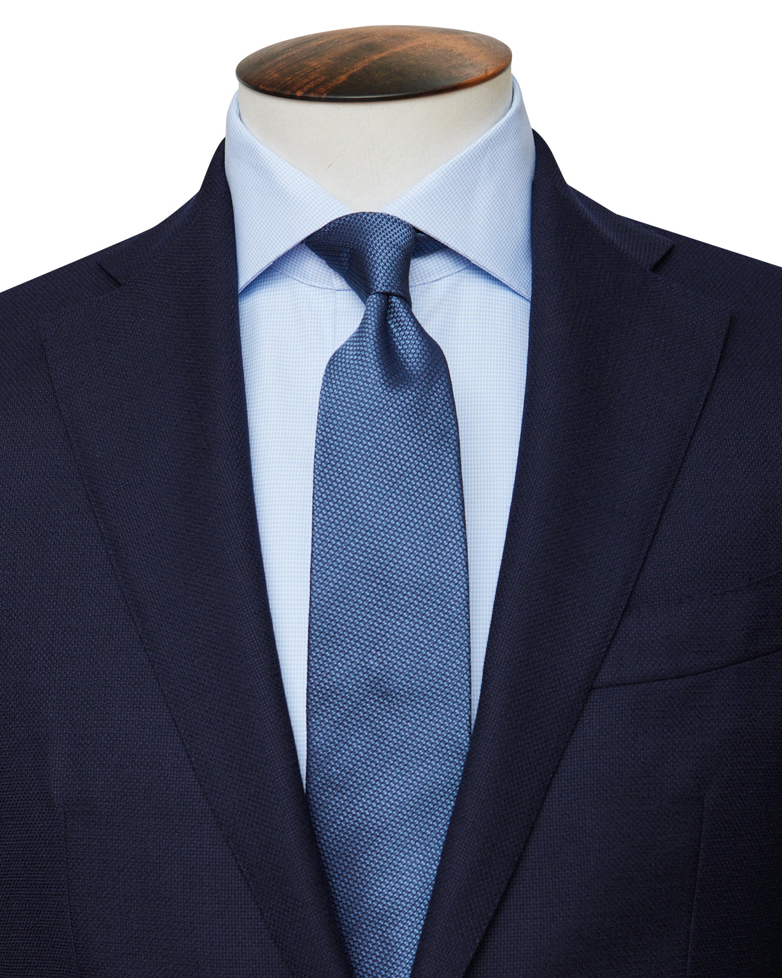 Cutaway Collar Shirt - Light Blue Houndstooth