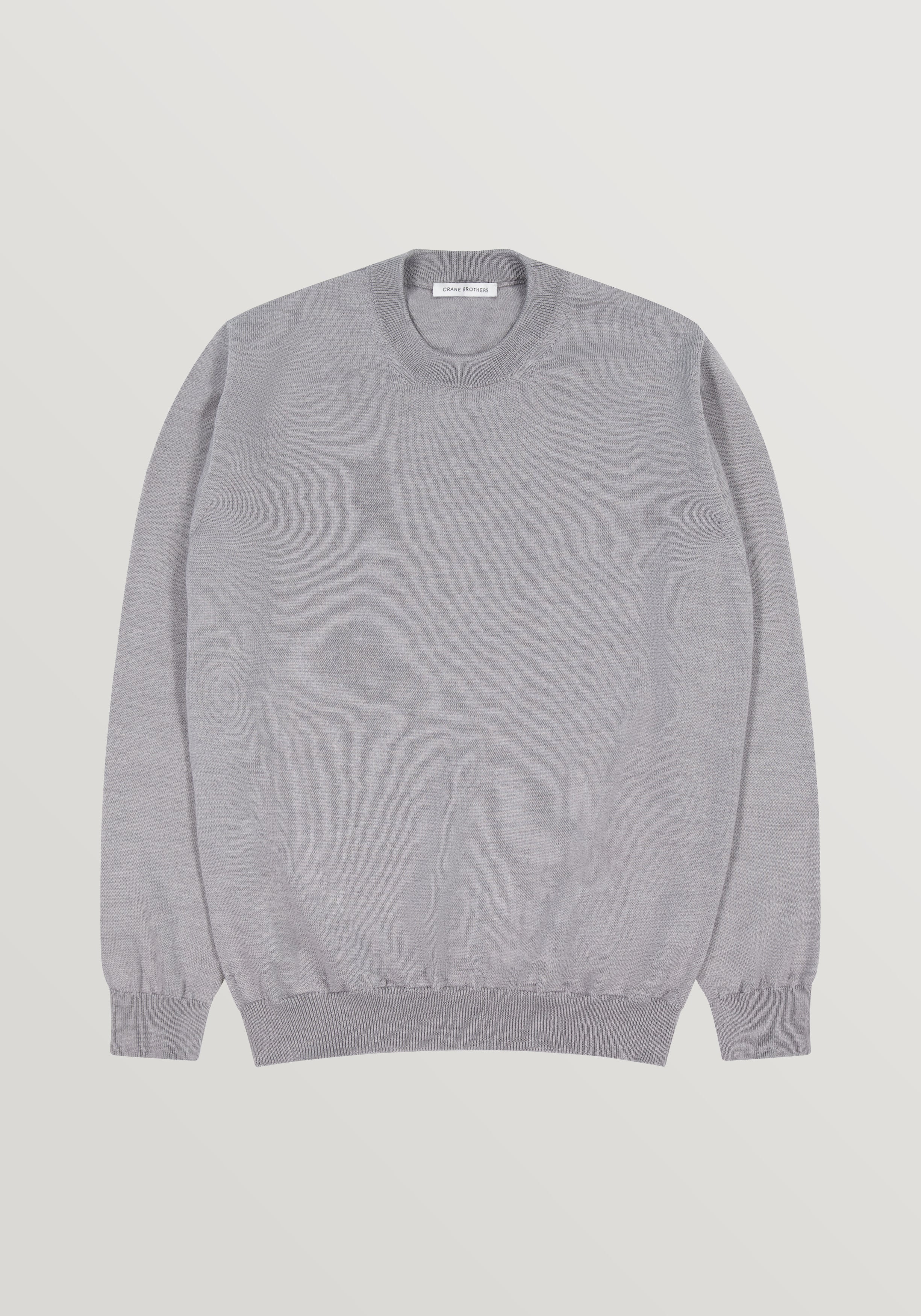 2 Ply Merino Crew Neck Sweater - Light Grey Melange