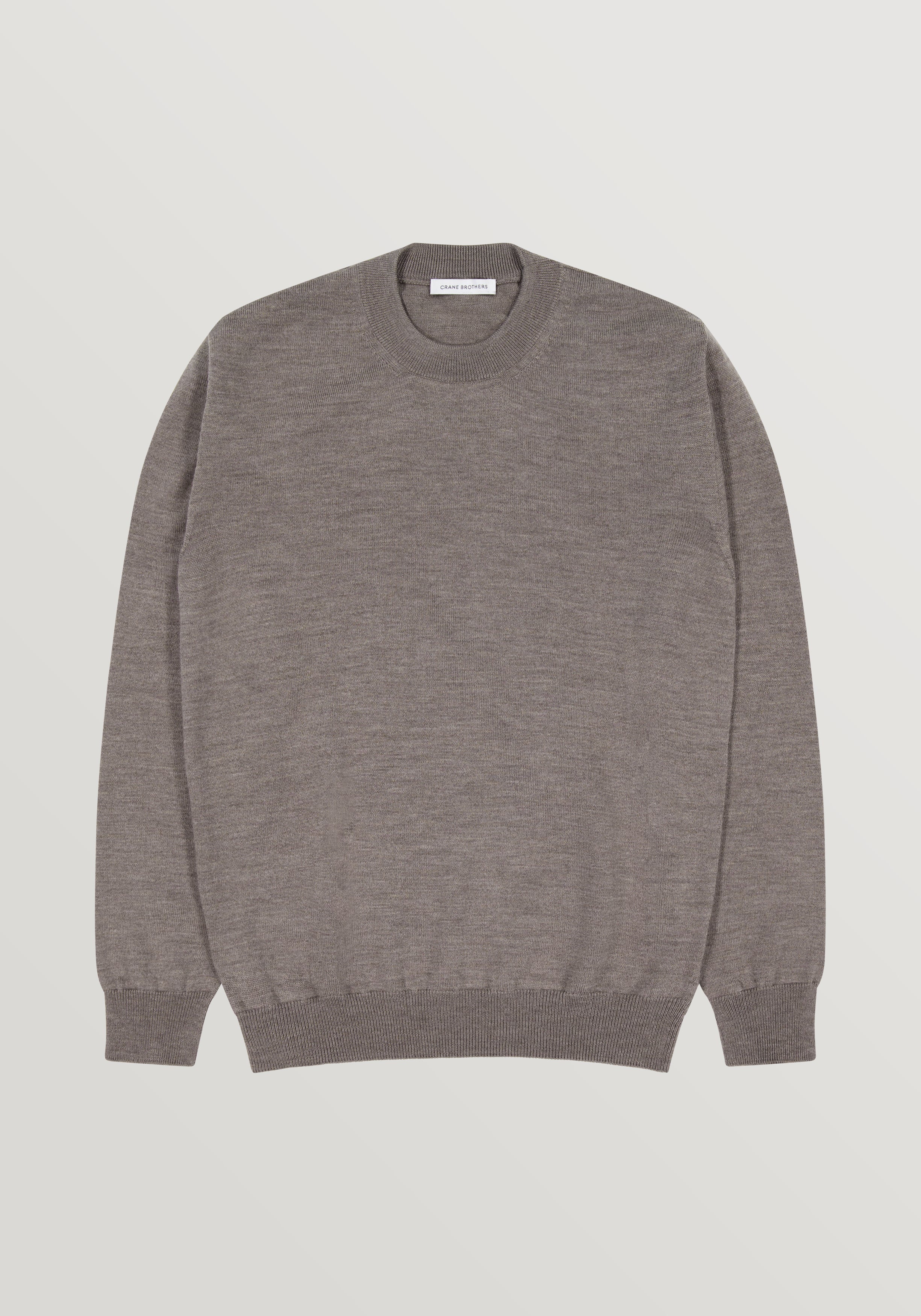 2 Ply Merino Crew Neck Sweater - Taupe Melange