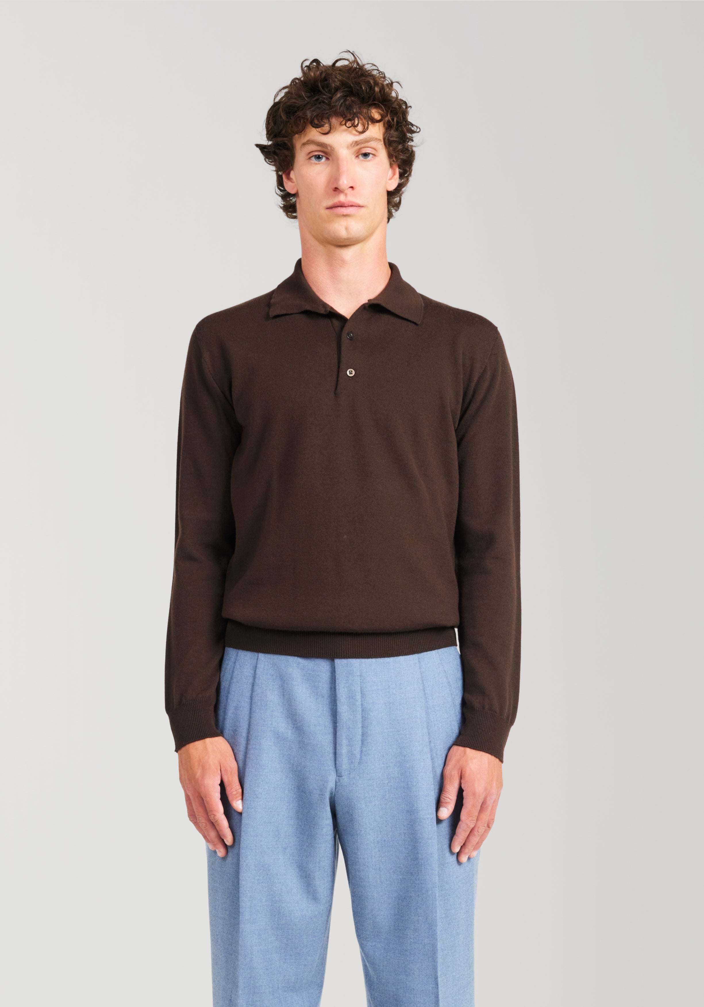 2 Ply Merino Polo - Dark Brown