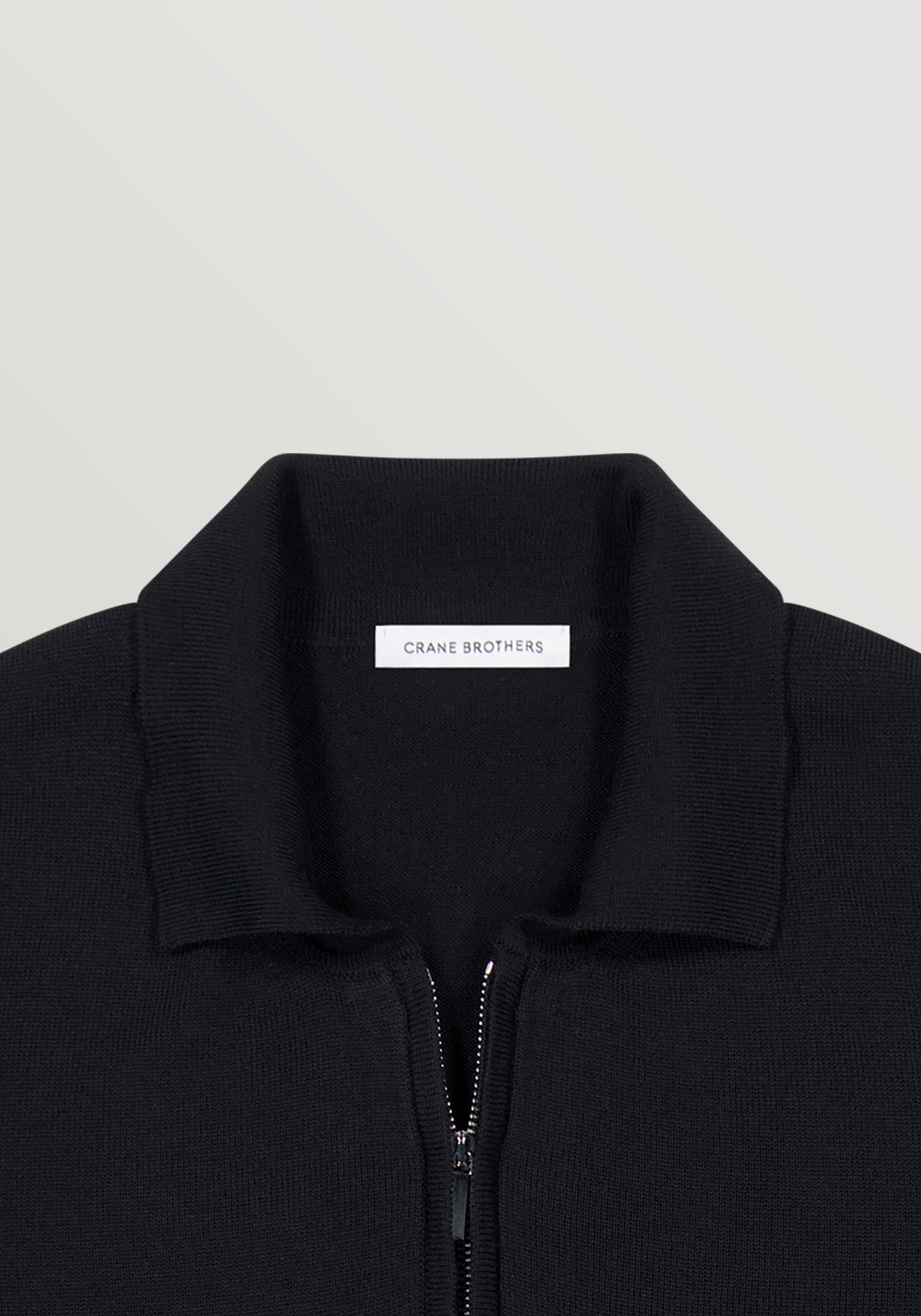 2 Ply Merino Zip Polo - Black