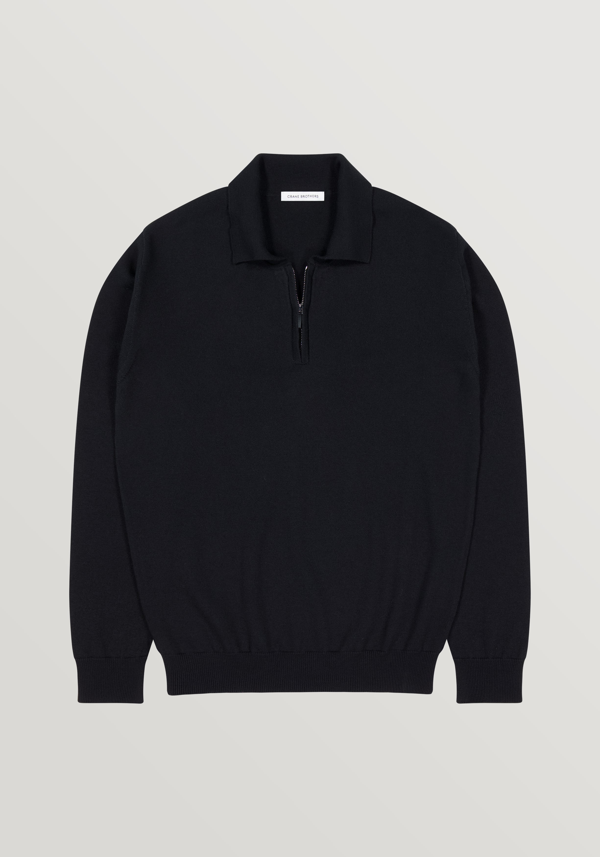 2 Ply Merino Zip Polo - Black