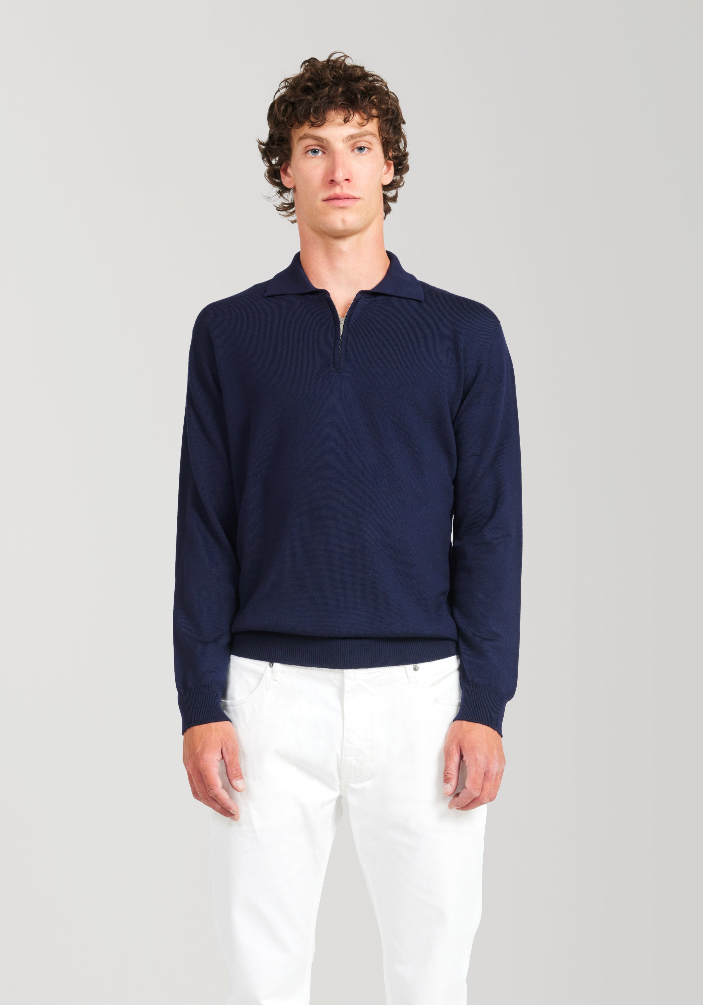 2 Ply Merino Zip Polo - Navy