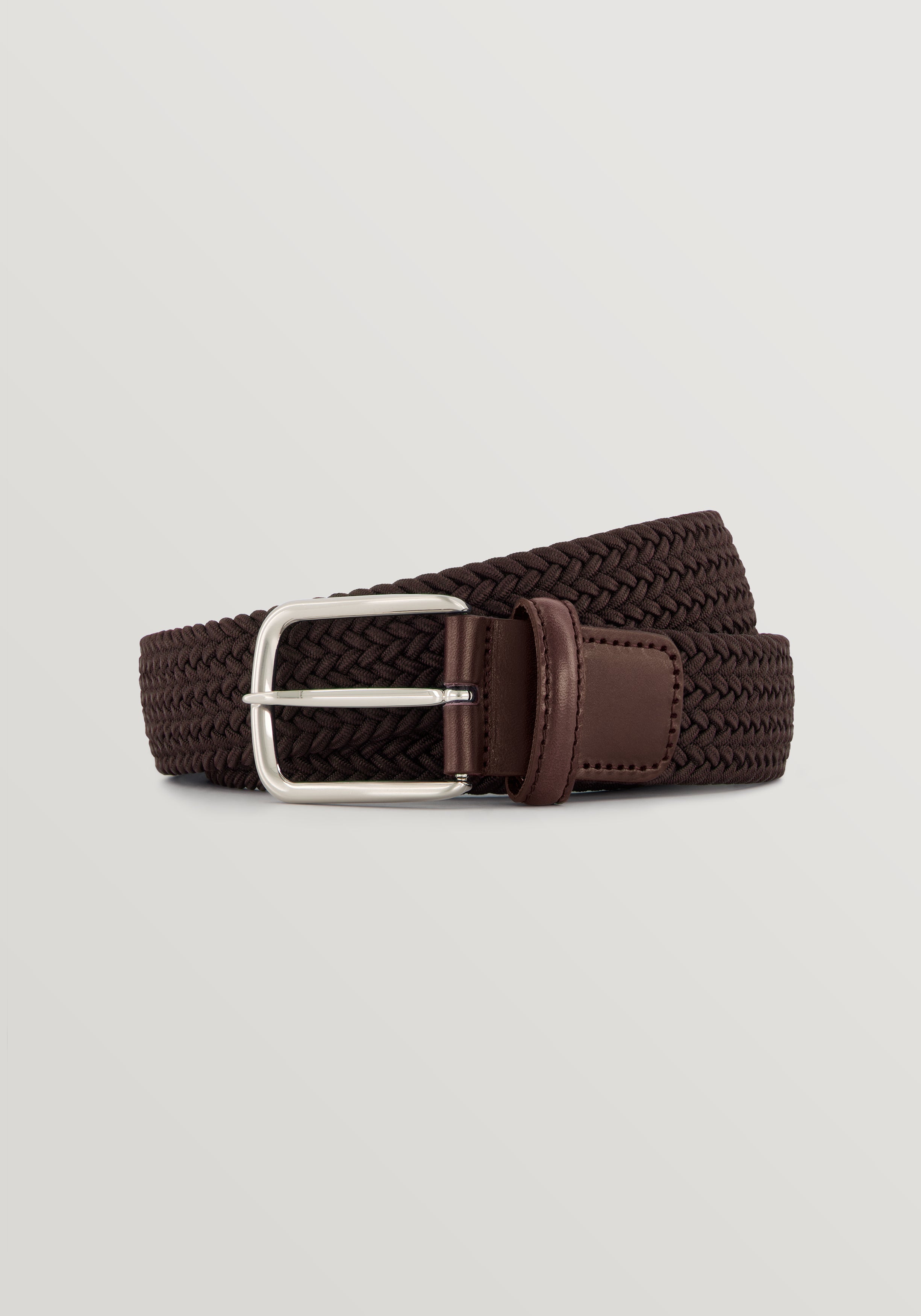 35mm Braided Woven Elastic Belt - Brown