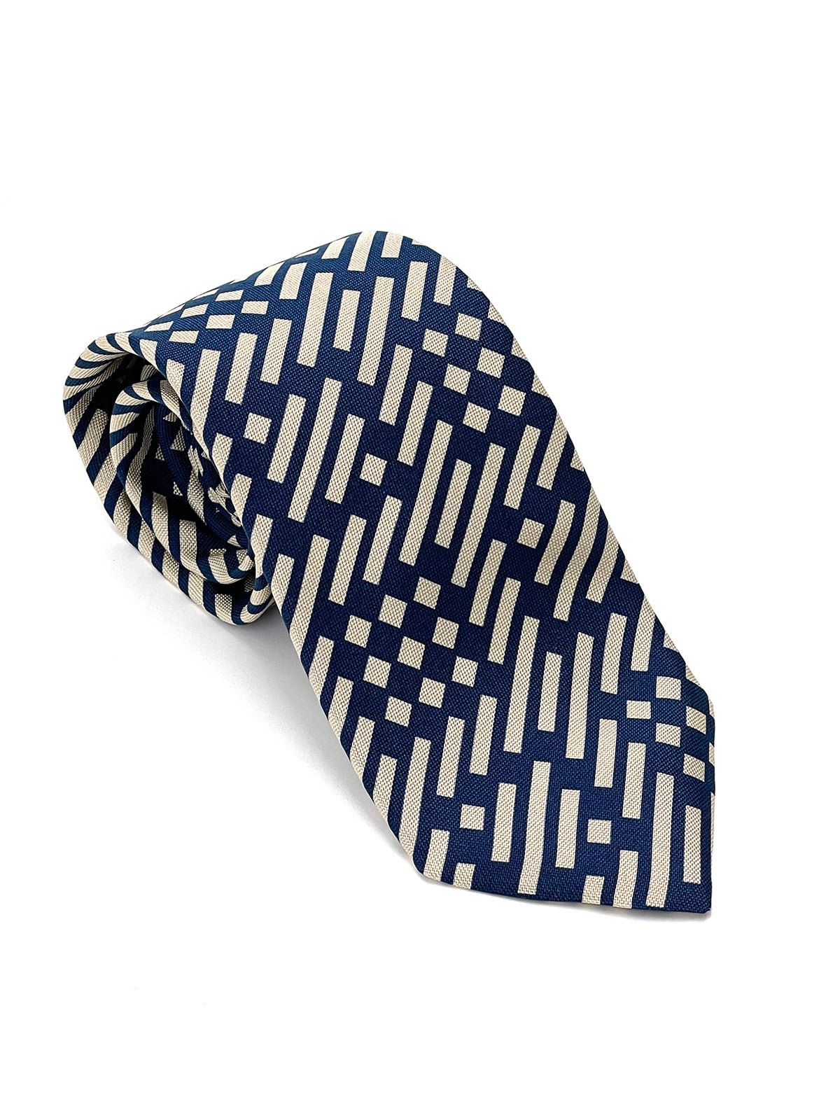 Print Tie - Mid Blue and Beige
