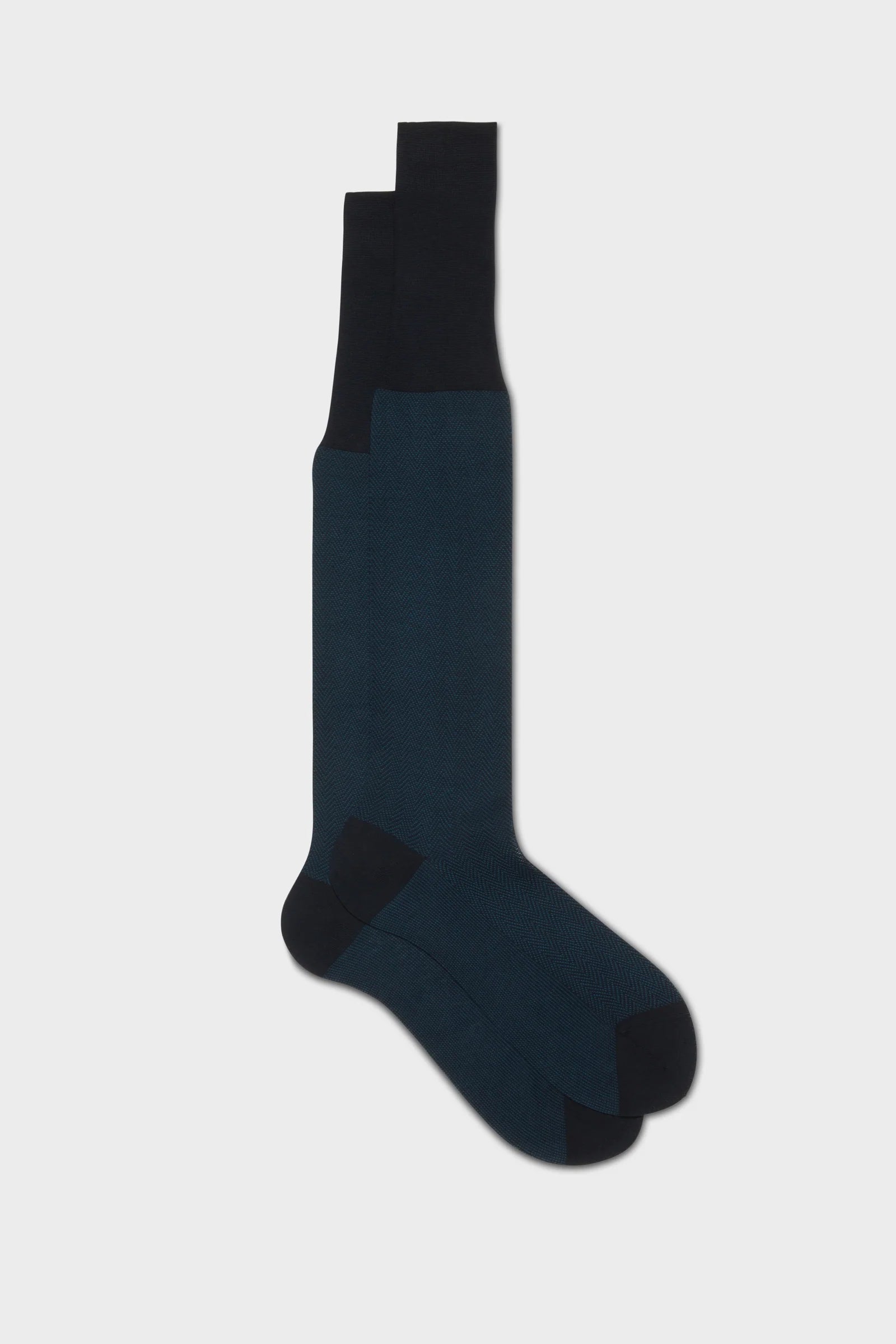 Bresciani Calf Length Cotton Socks - Herringbone Navy