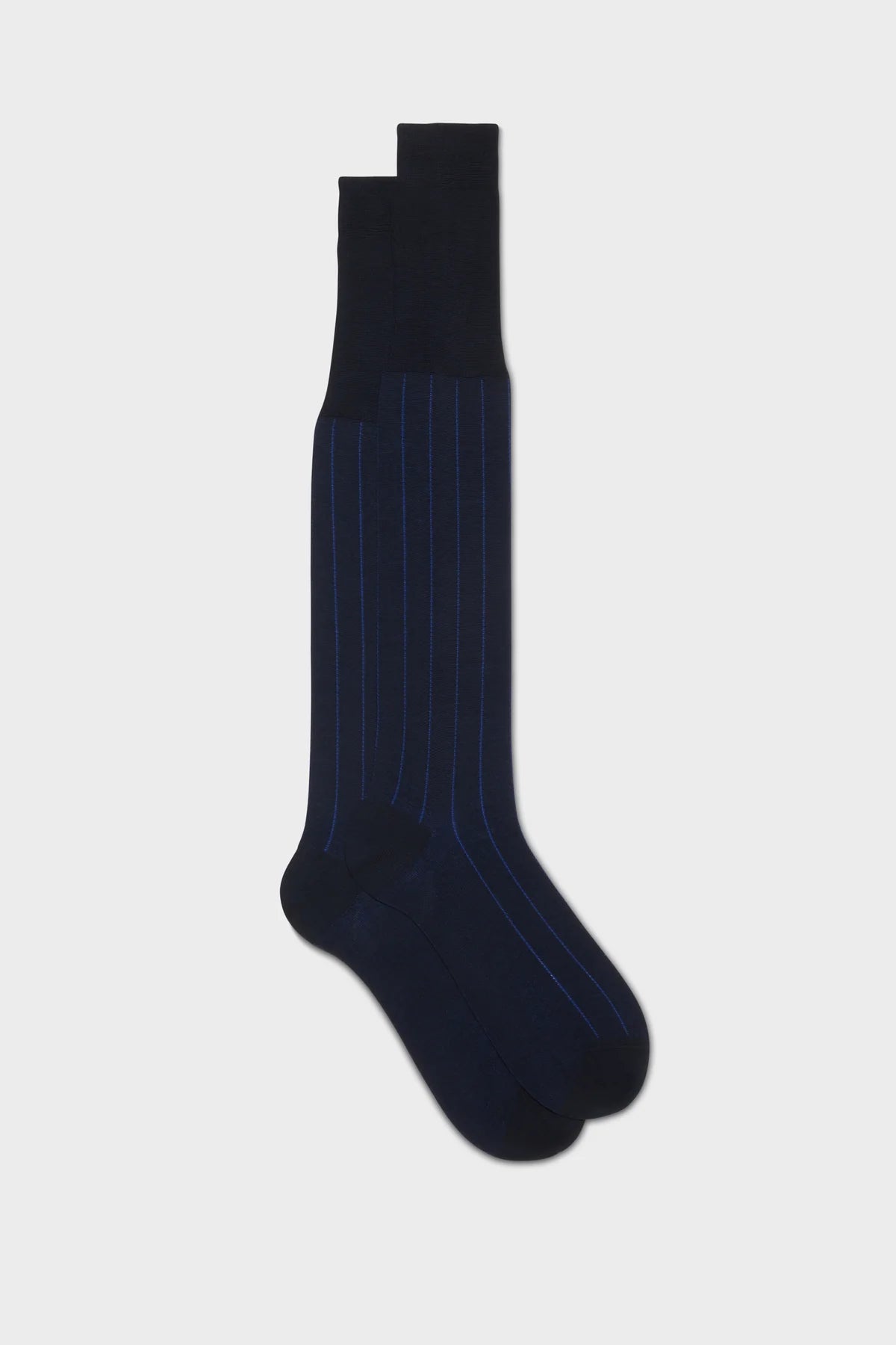 Bresciani Calf Length Cotton Socks - Shadow Stripe Navy
