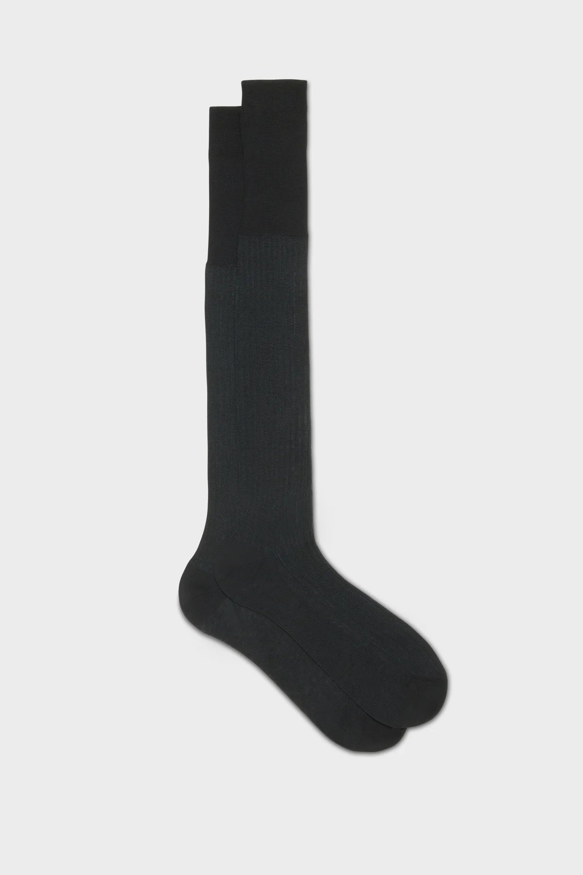 Bresciani Calf Length Cotton Socks - Reverse Rib Black