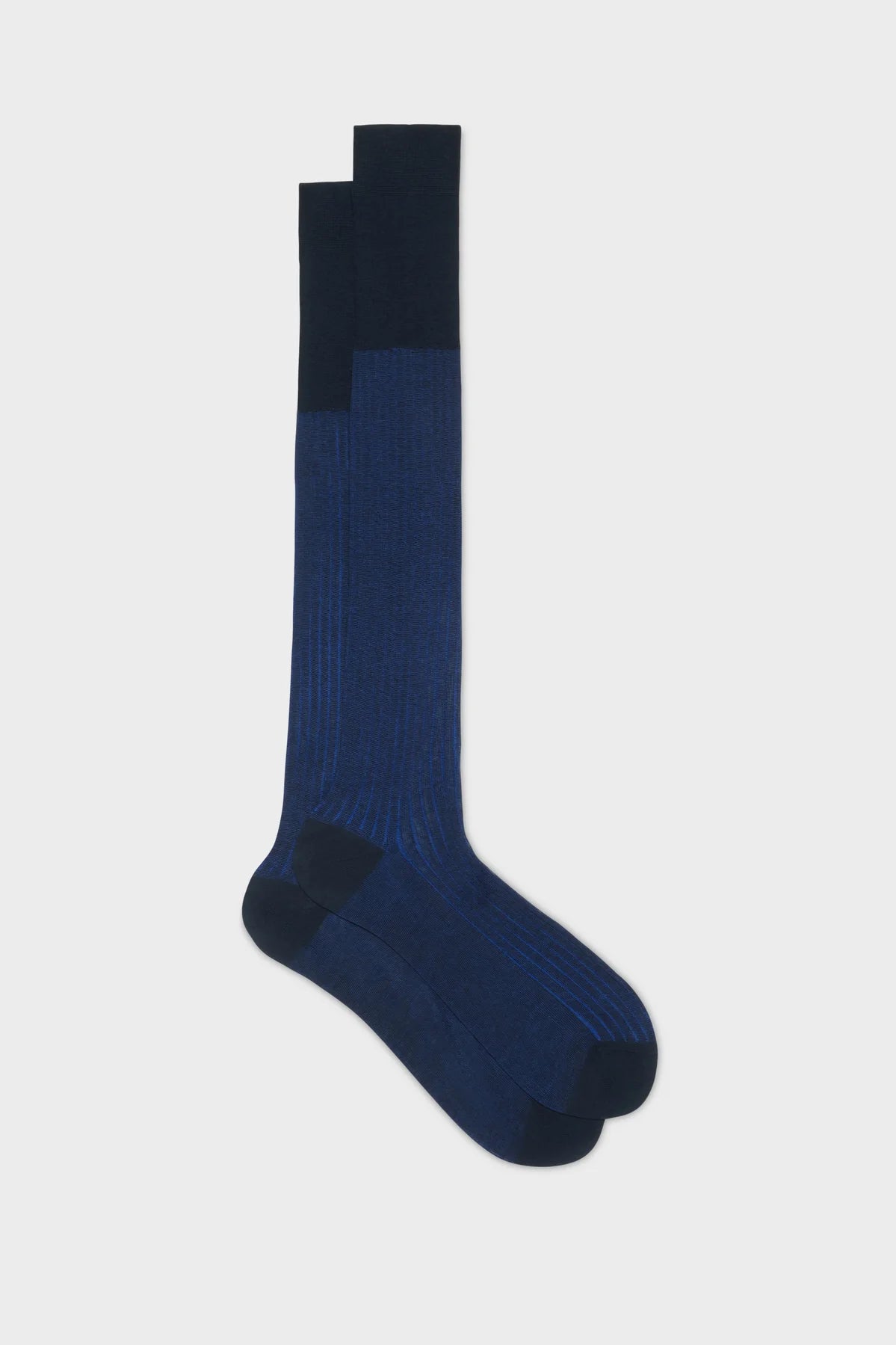 Bresciani Calf Length Cotton Socks - Reverse Rib Navy Blue