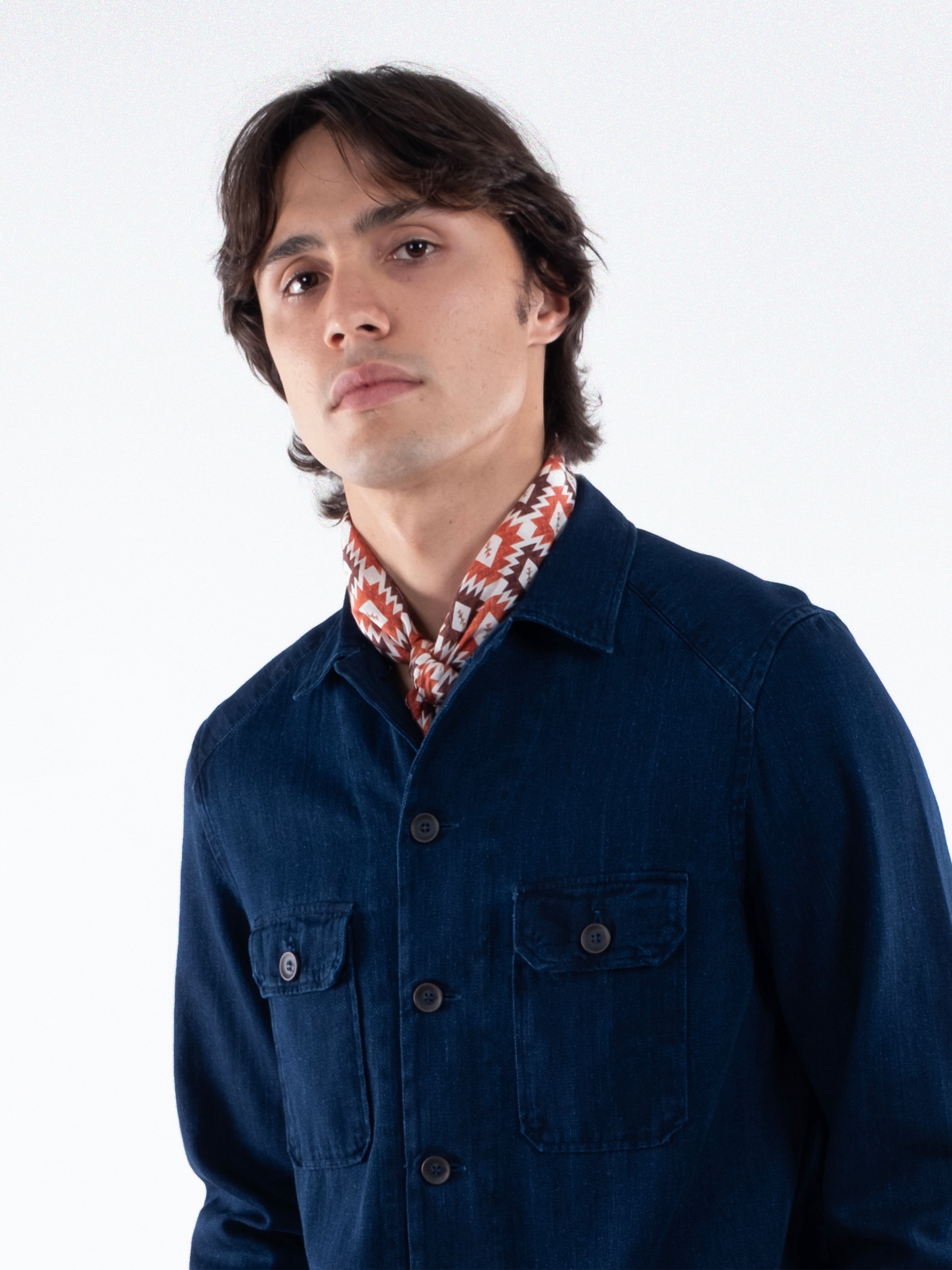 Motif Printed Cotton Silk Blend Bandana - Rust & Brown