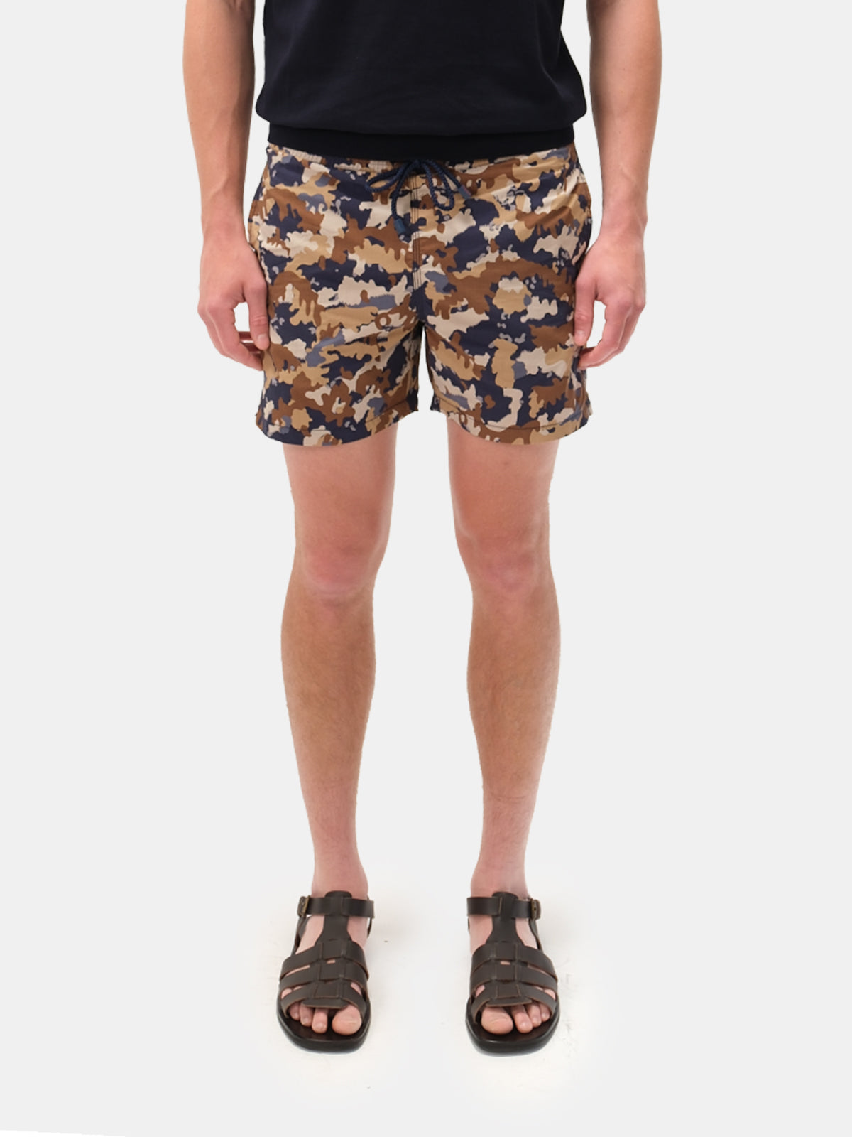 Beige Camouflage Printed Swim Shorts
