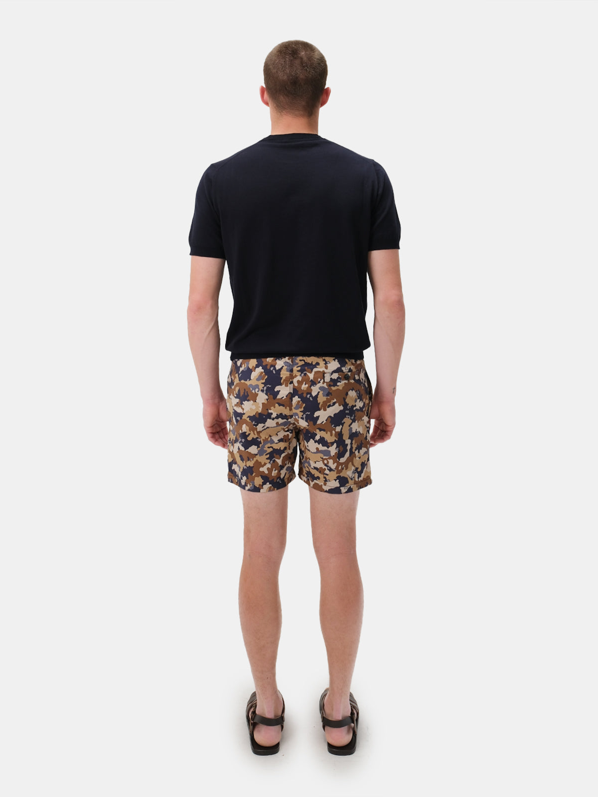 Beige Camouflage Printed Swim Shorts
