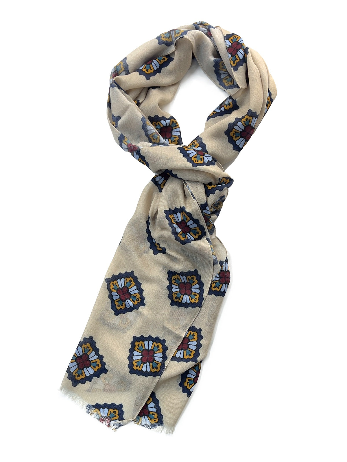 Cashmere Scarf - Ecru Medallion Print