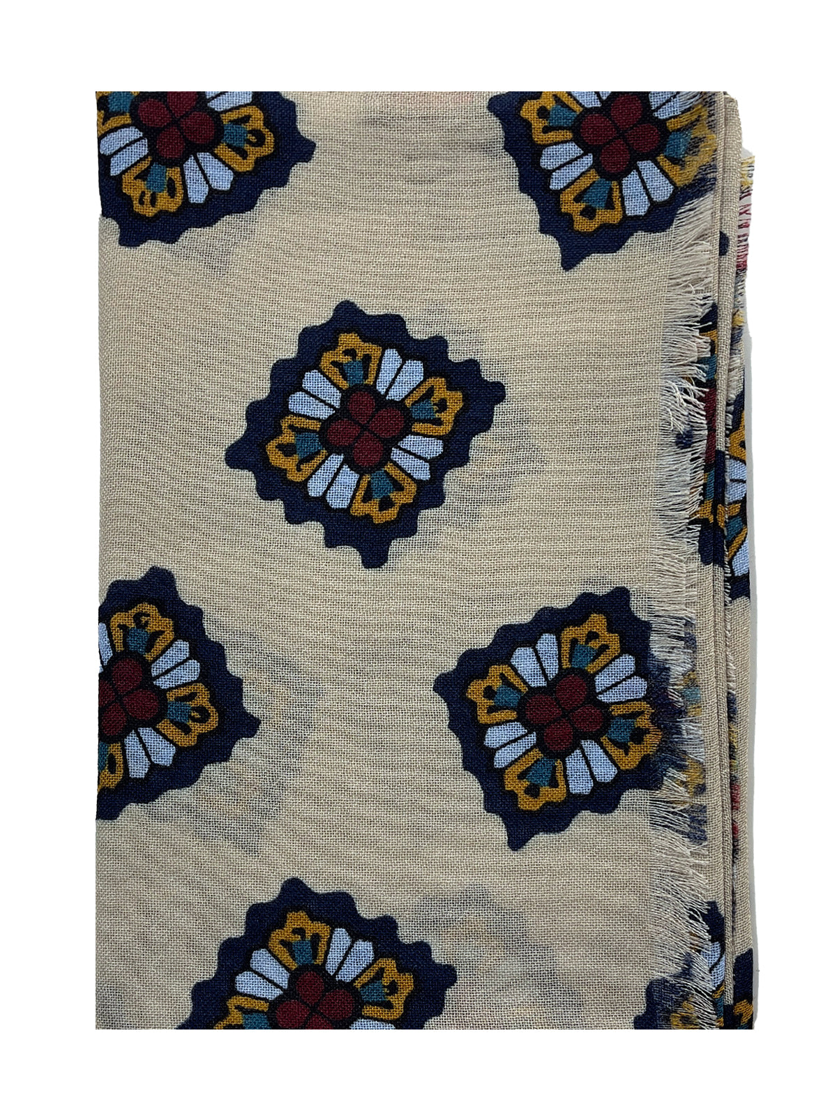Cashmere Scarf - Ecru Medallion Print