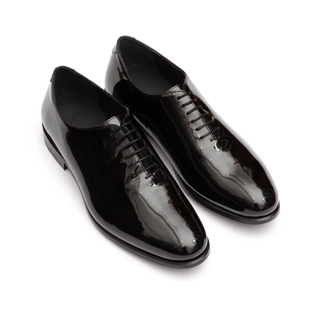 Patent Leather Whole Cut Oxford Shoe - Black
