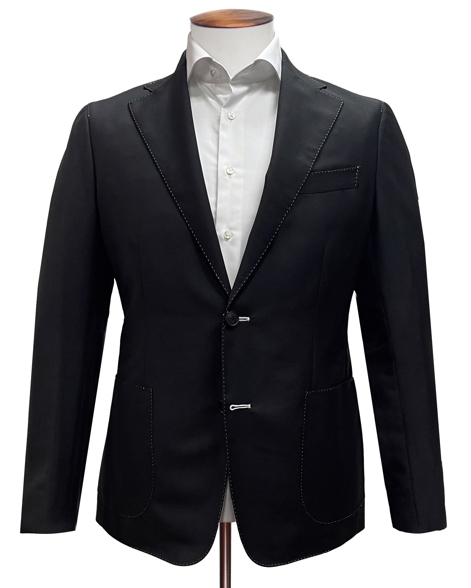 Black Wool & Mohair Blazer with White Pick Stitching - LUCKY LAST