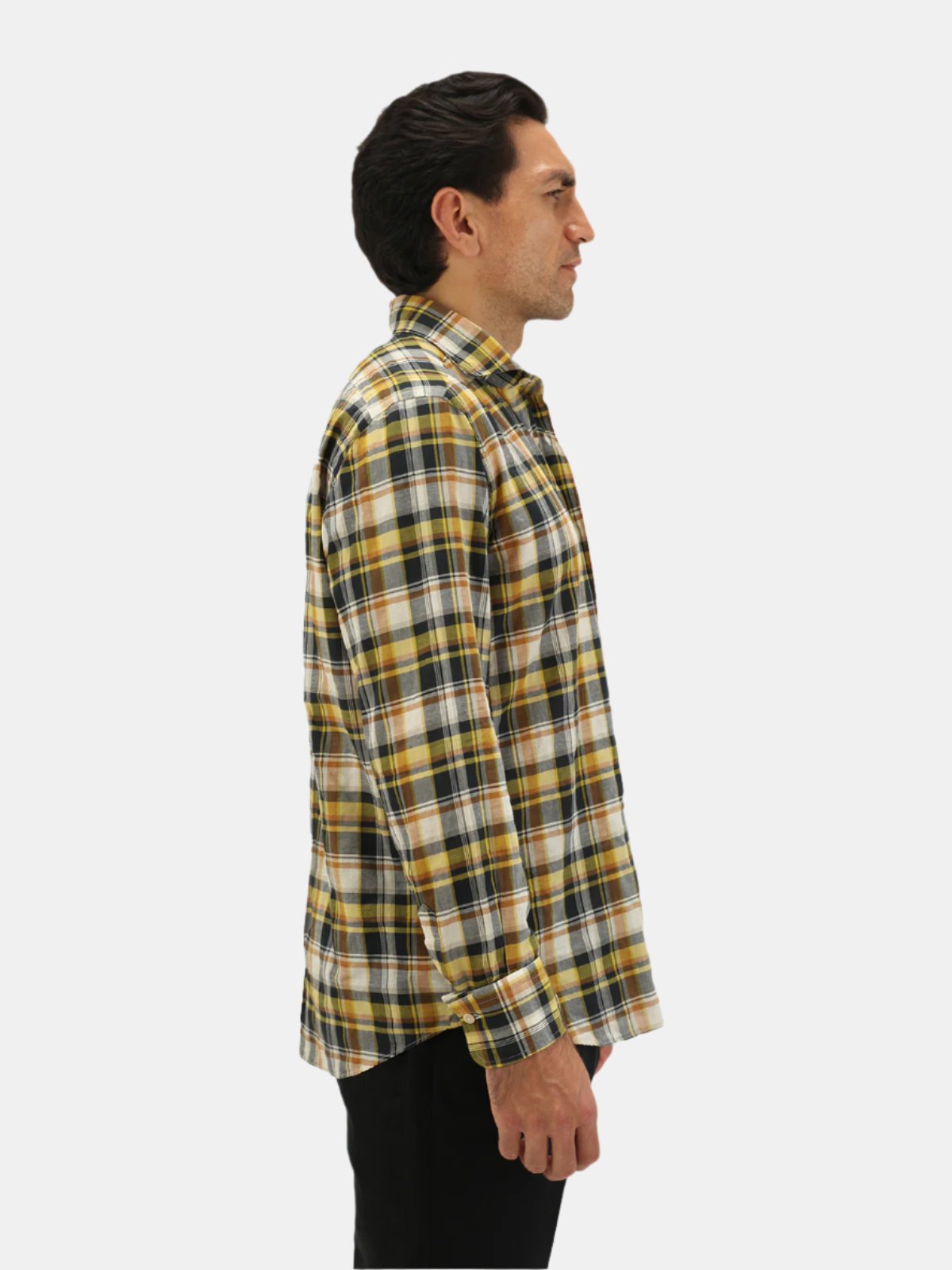 Spread Collar Shirt - Black & Yellow Madras