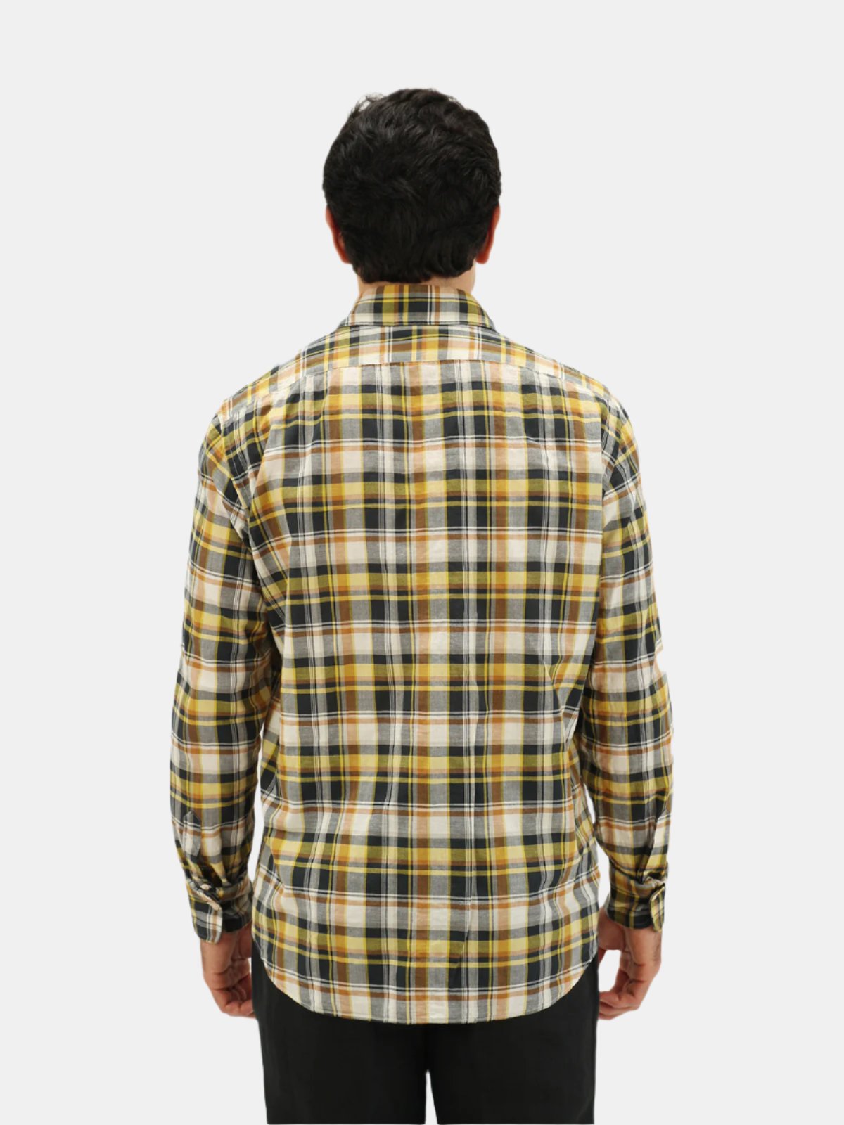 Spread Collar Shirt - Black & Yellow Madras