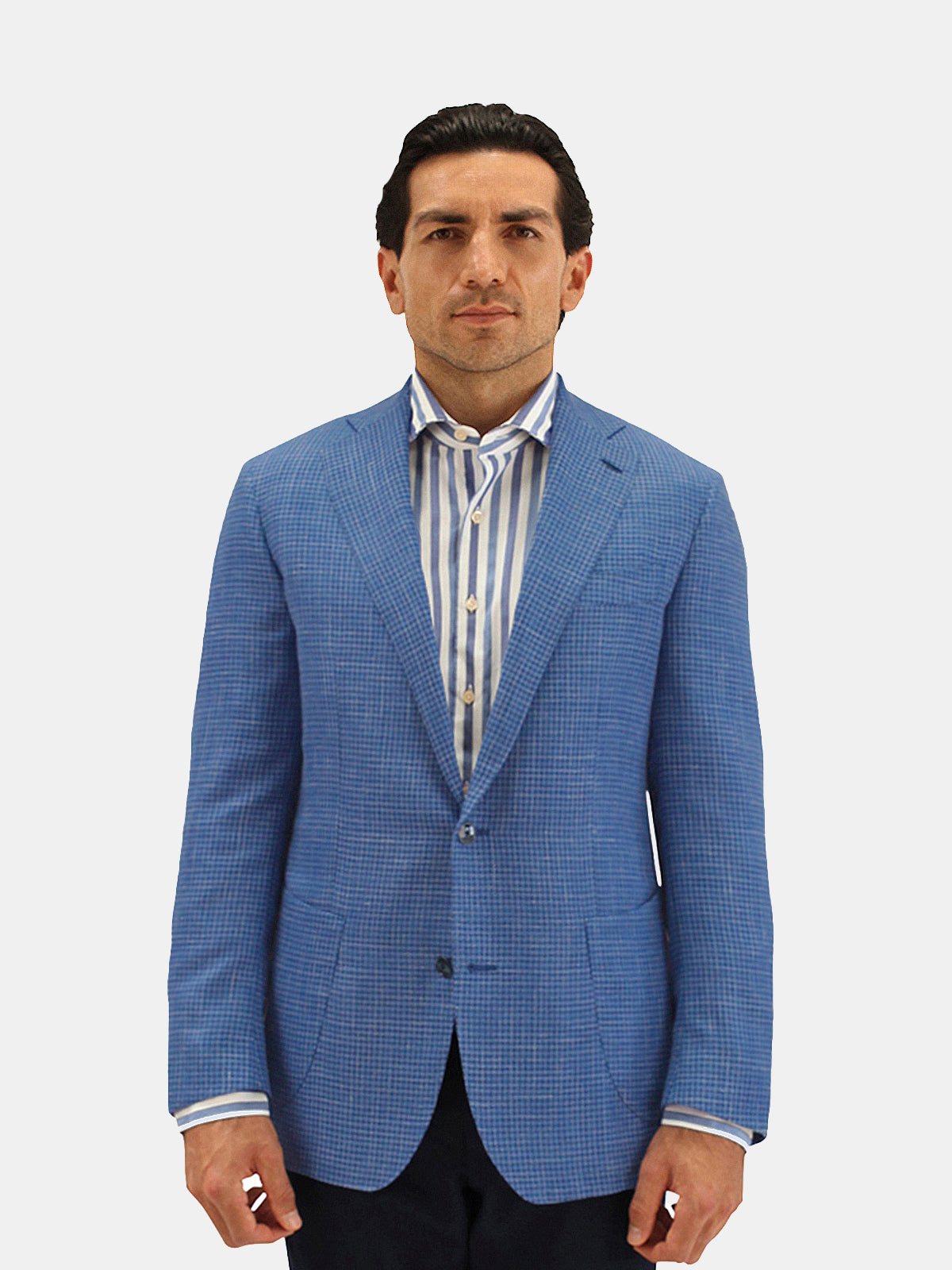 Lago Blazer Wool Silk & Linen - Houndstooth Caruso Blue