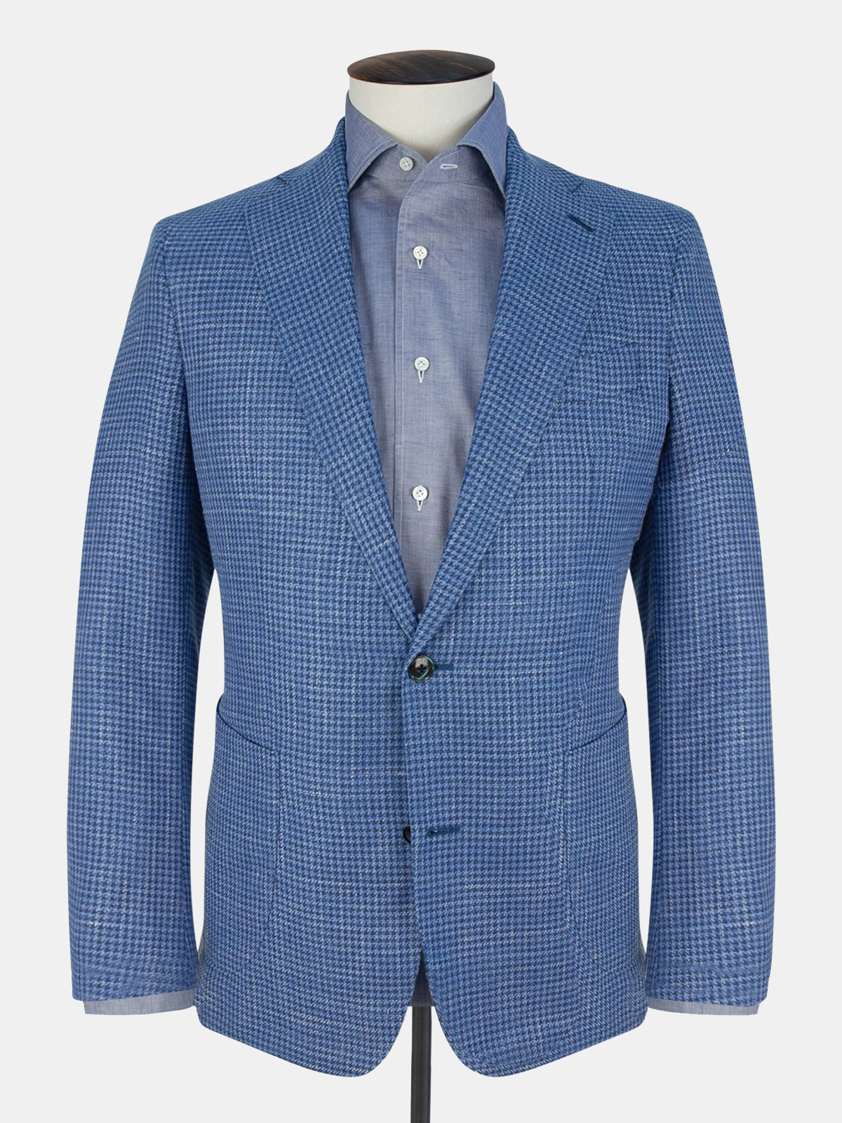 Lago Blazer Wool Silk & Linen - Houndstooth Caruso Blue