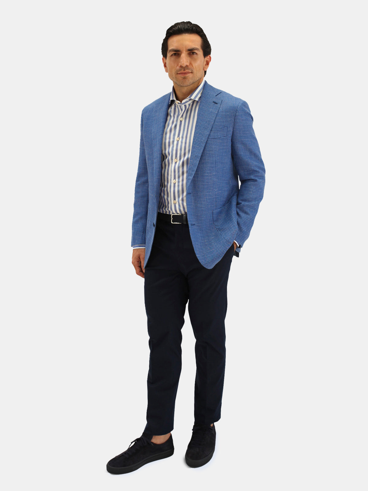 Lago Blazer Wool Silk & Linen - Houndstooth Caruso Blue