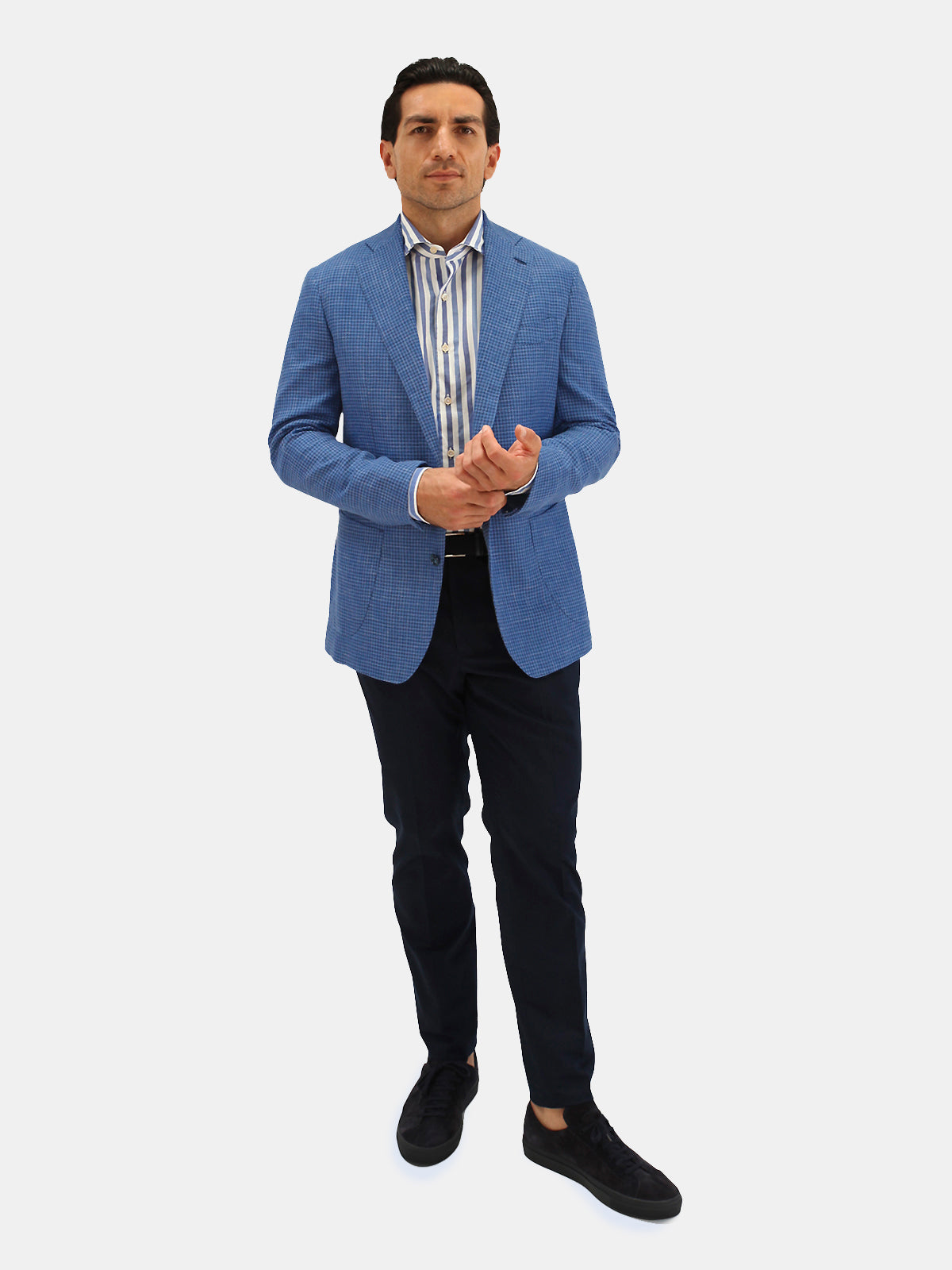 Lago Blazer Wool Silk & Linen - Houndstooth Caruso Blue