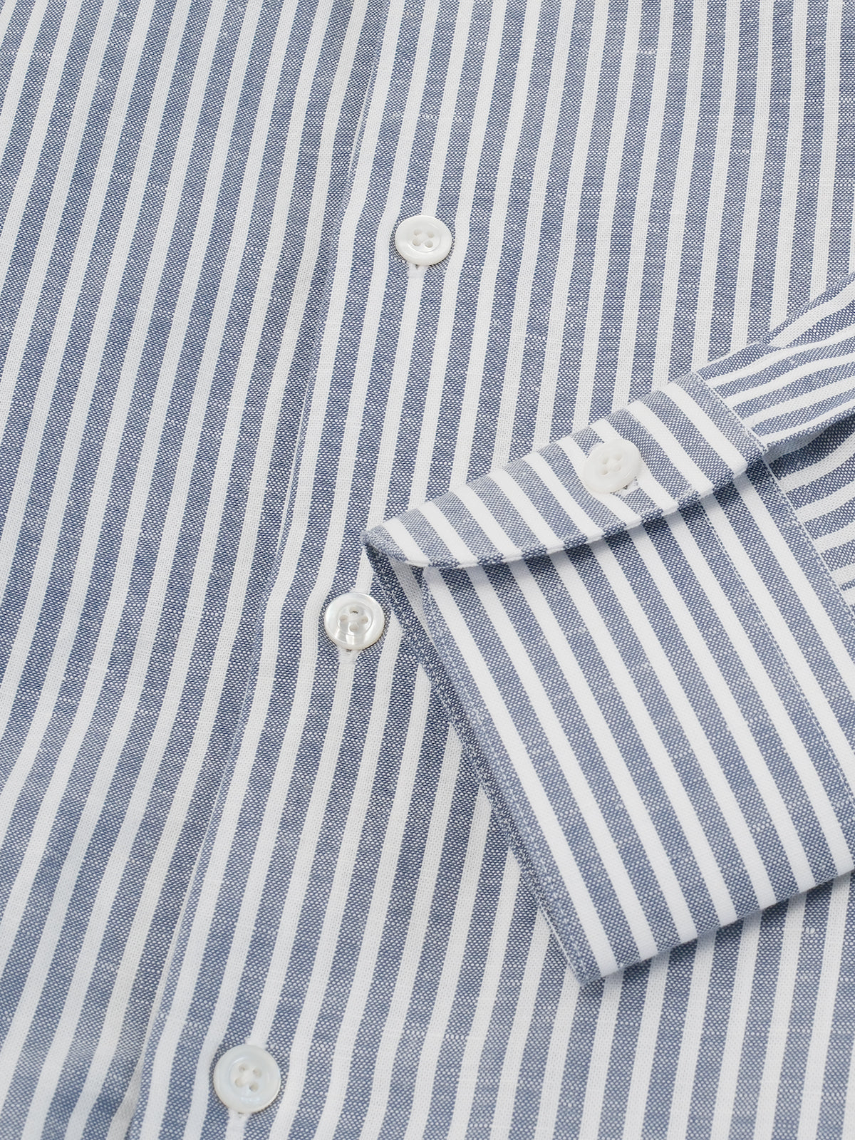 Chambray Cotton Linen Blend Cutaway Collar Shirt - Deep Blue Candy Stripe