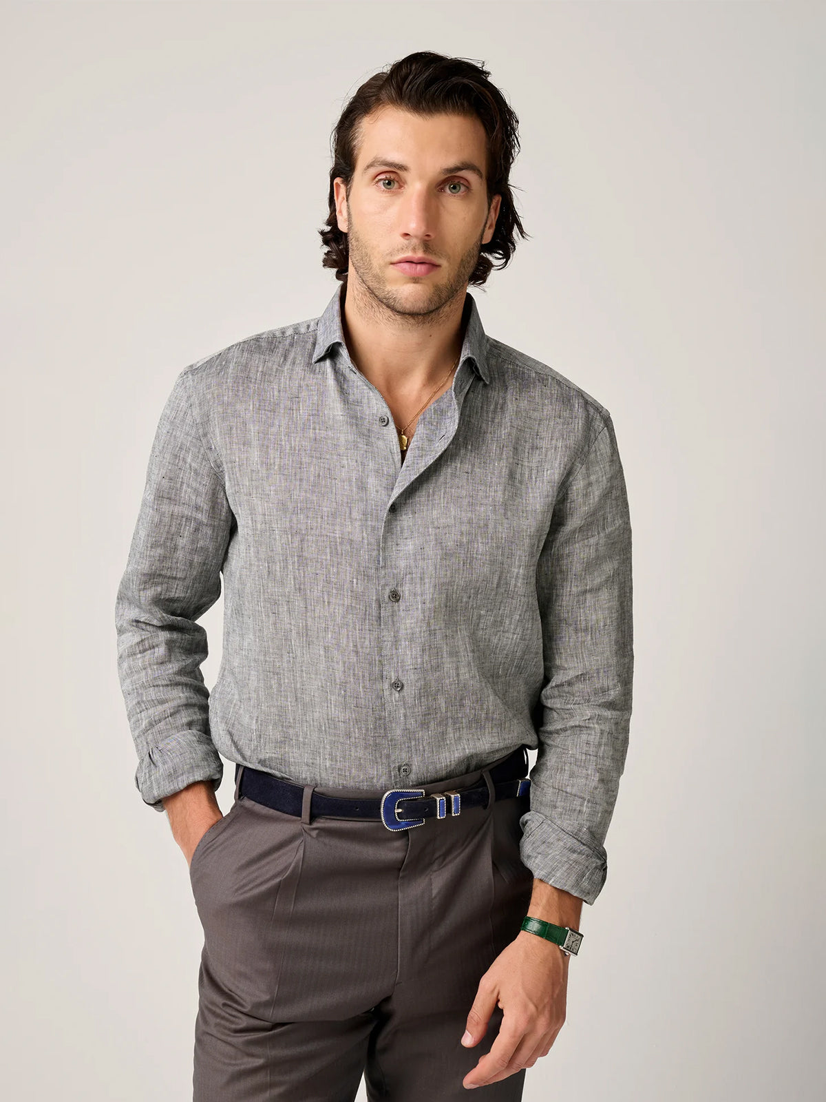 Christian Kimber Bronte Linen Evening Shirt - Charcoal