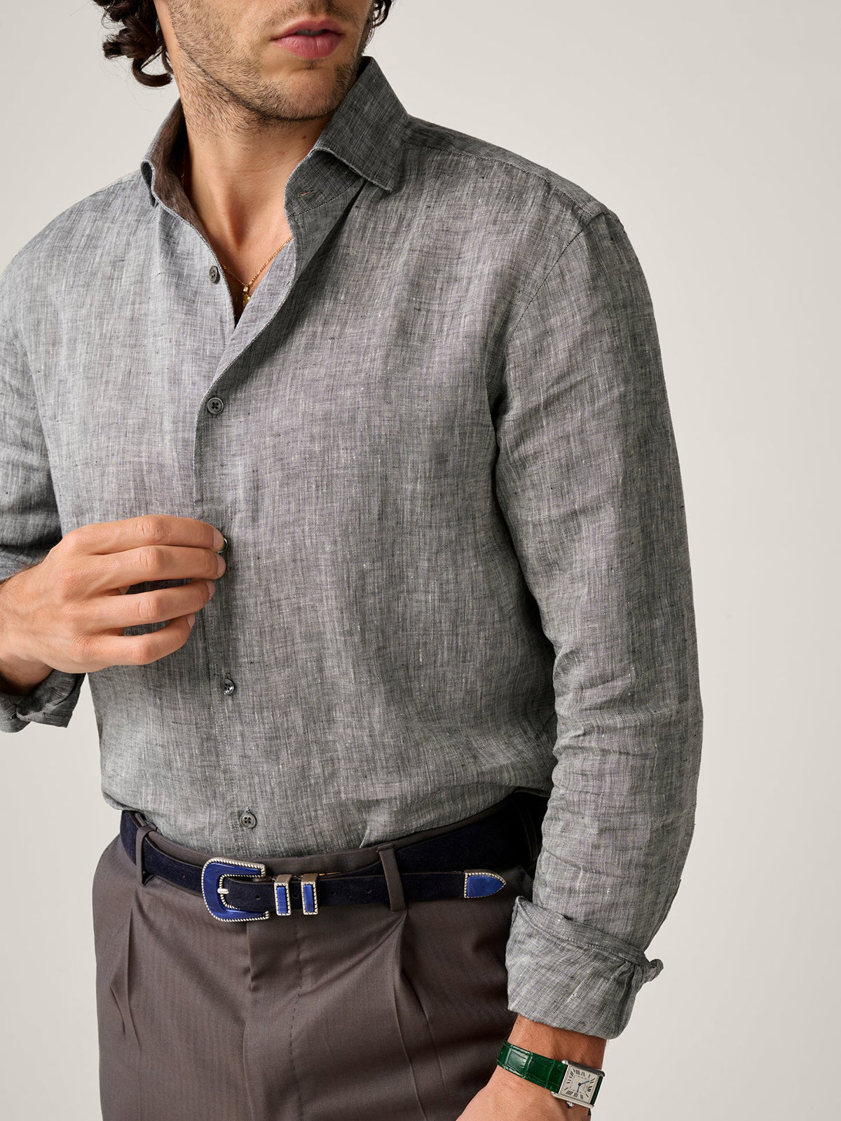 Christian Kimber Bronte Linen Evening Shirt - Charcoal