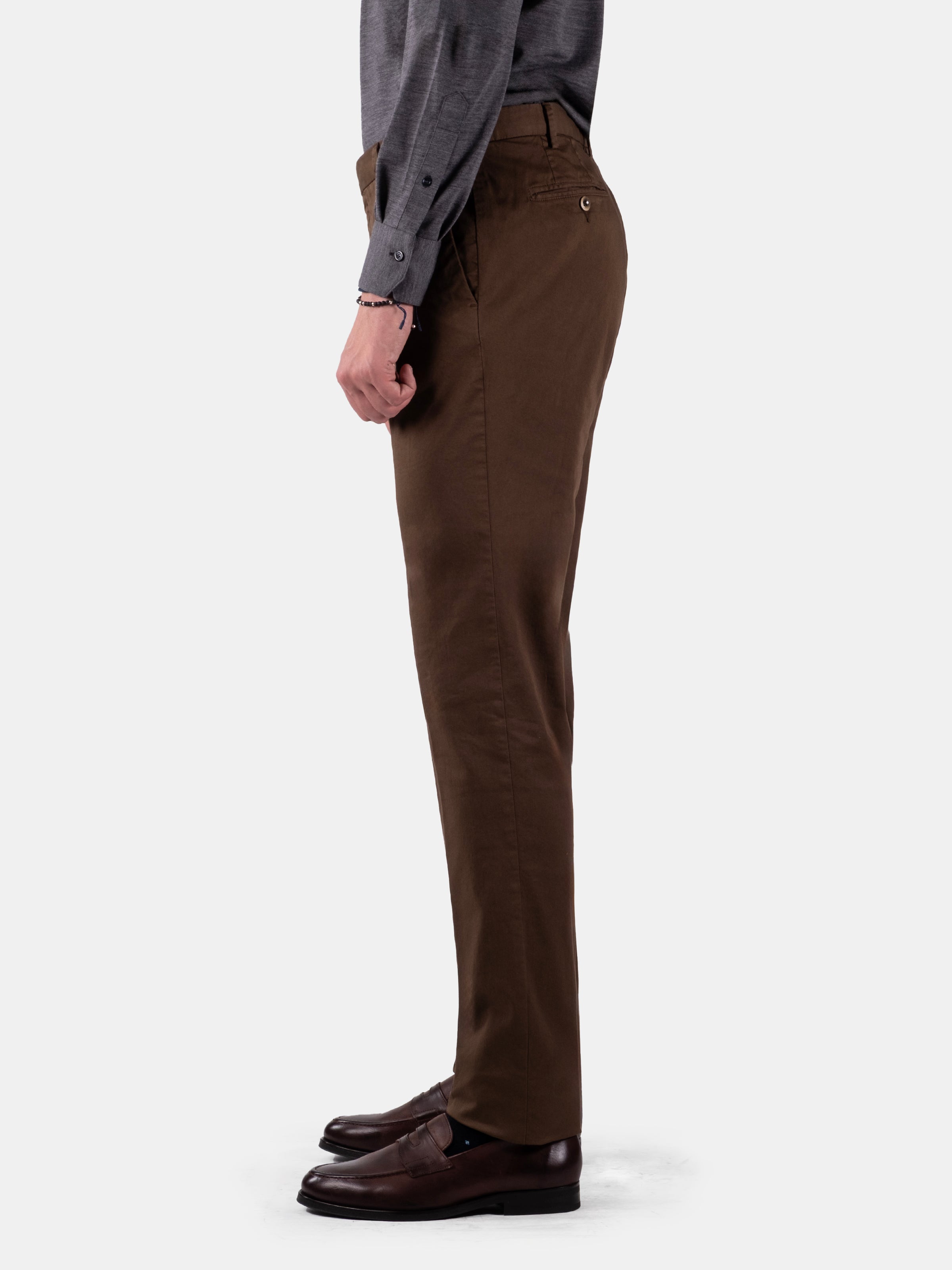 Serata Trouser - Cotton Stretch Chino Chocolate Garment Dyed