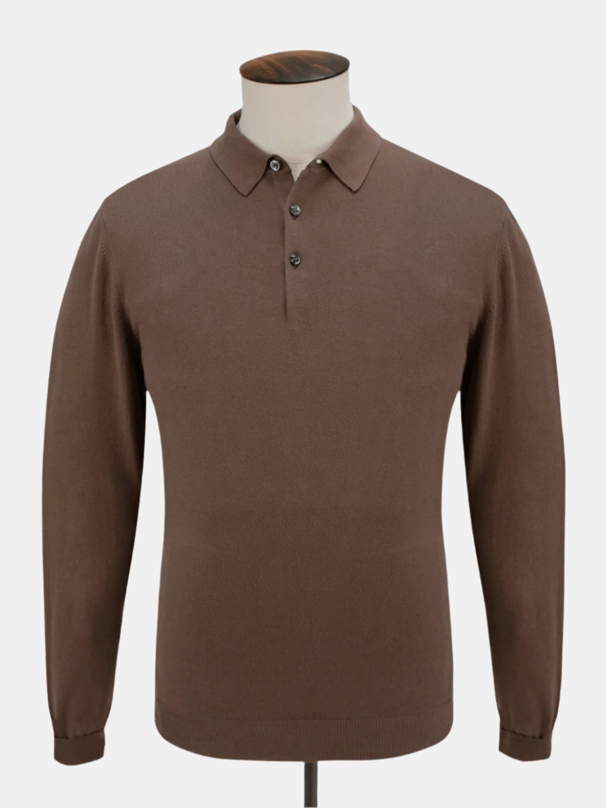 Vico Ribbed Long Sleeve Polo Cotton - Cacao Lucky Last