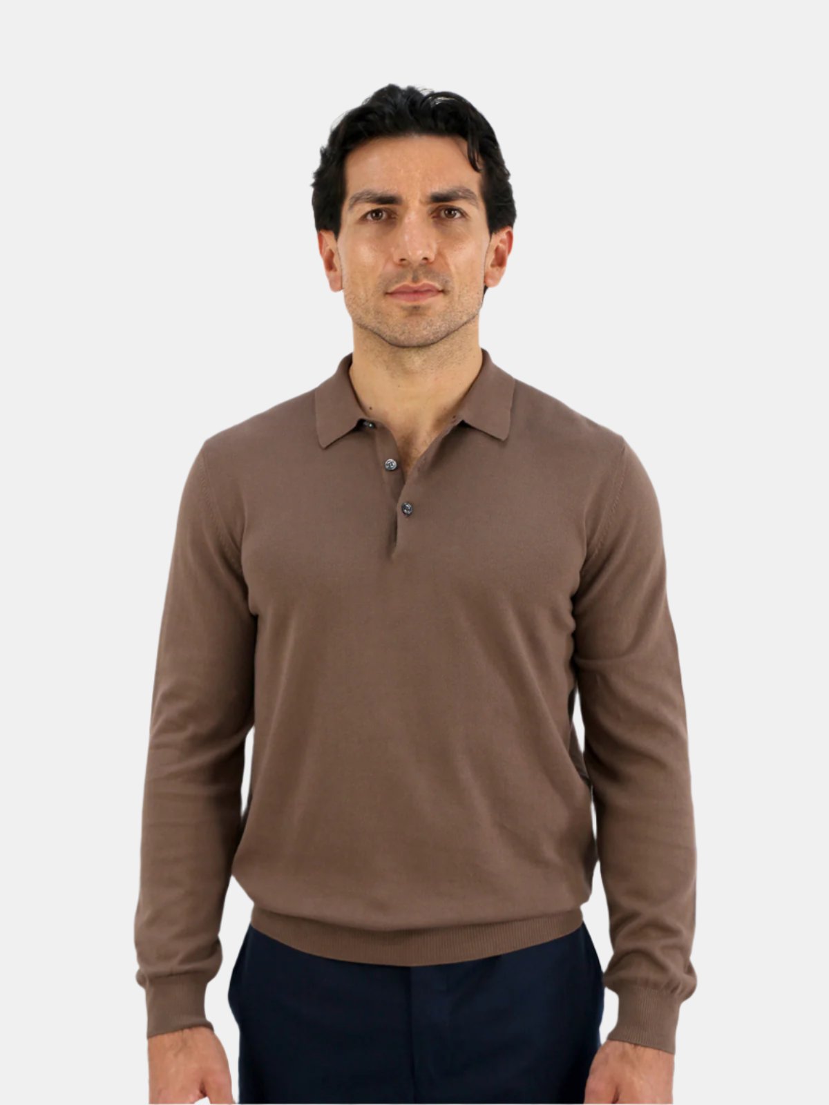 Vico Ribbed Long Sleeve Polo Cotton - Cacao Lucky Last