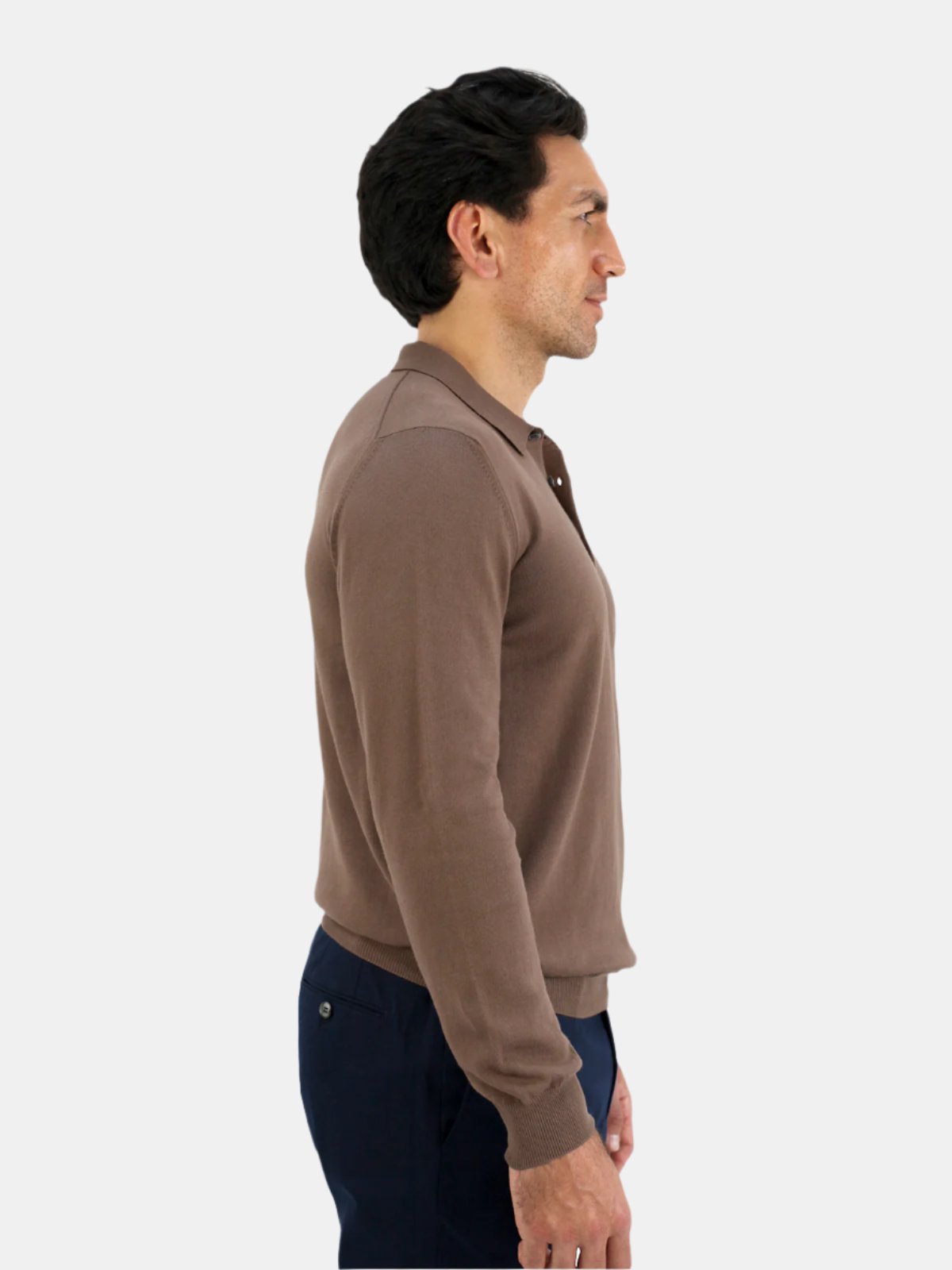 Vico Ribbed Long Sleeve Polo Cotton - Cacao Lucky Last