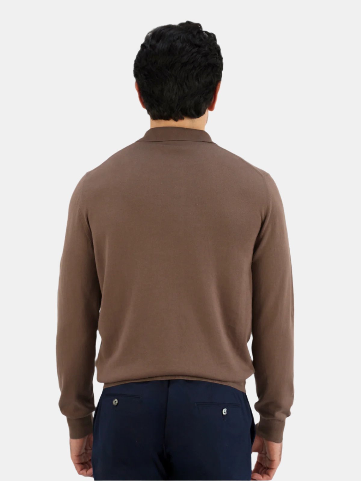 Vico Ribbed Long Sleeve Polo Cotton - Cacao Lucky Last