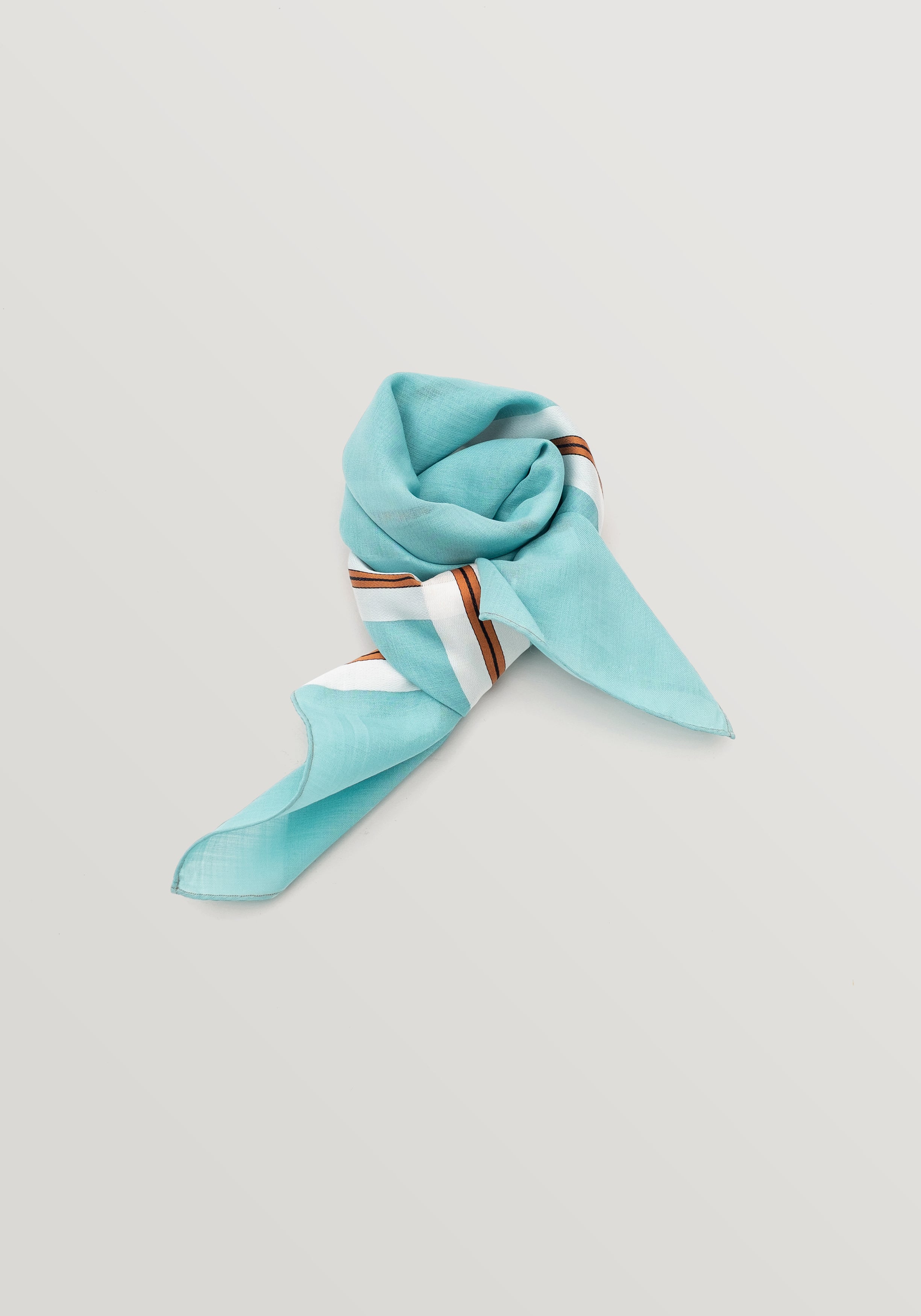 Simonnot Godard Cotton Neckerchief - Aqua With Brown And White Stripe