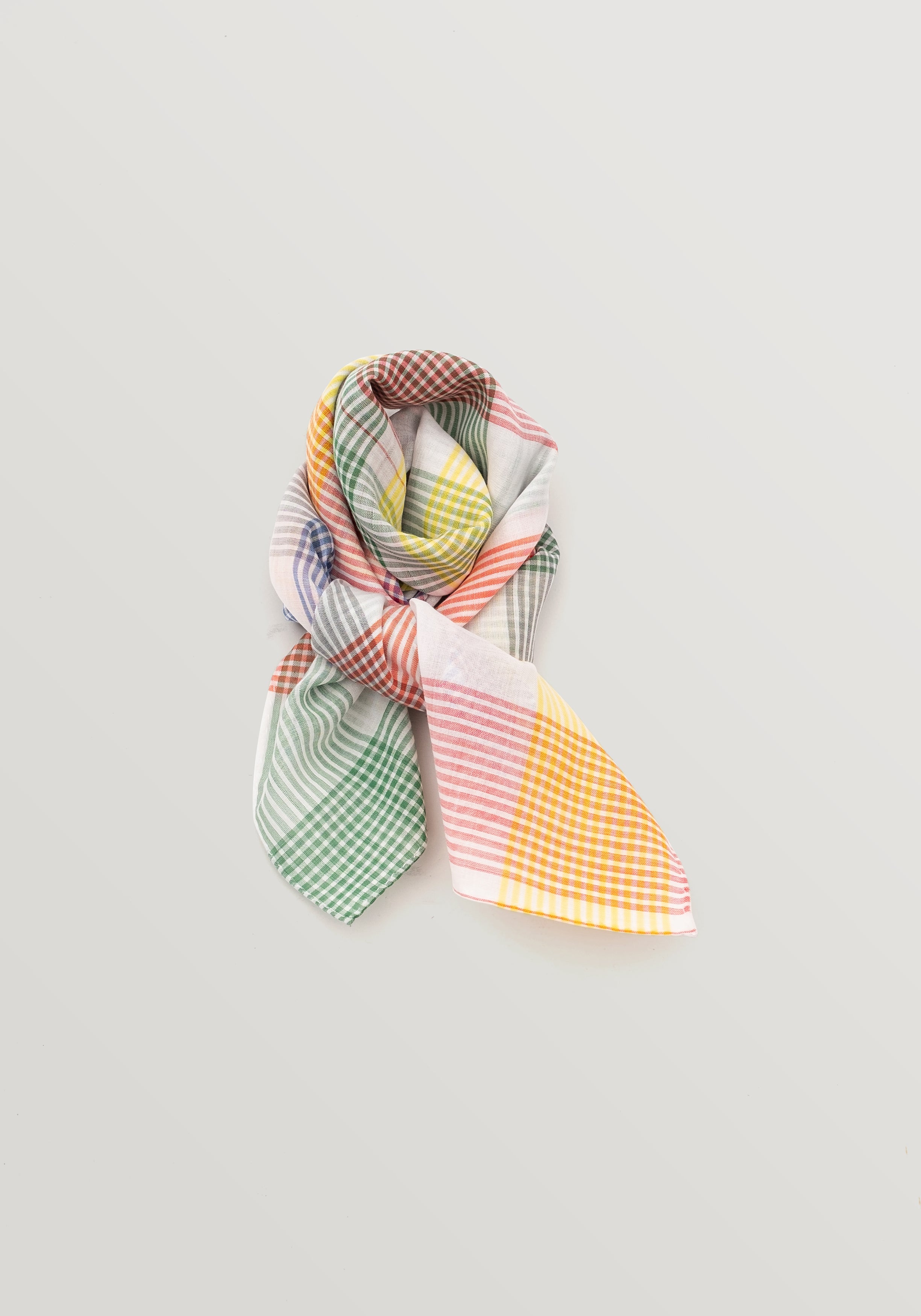 Simonnot Godard Cotton Neckerchief - Green And Grey Check With Navy Border