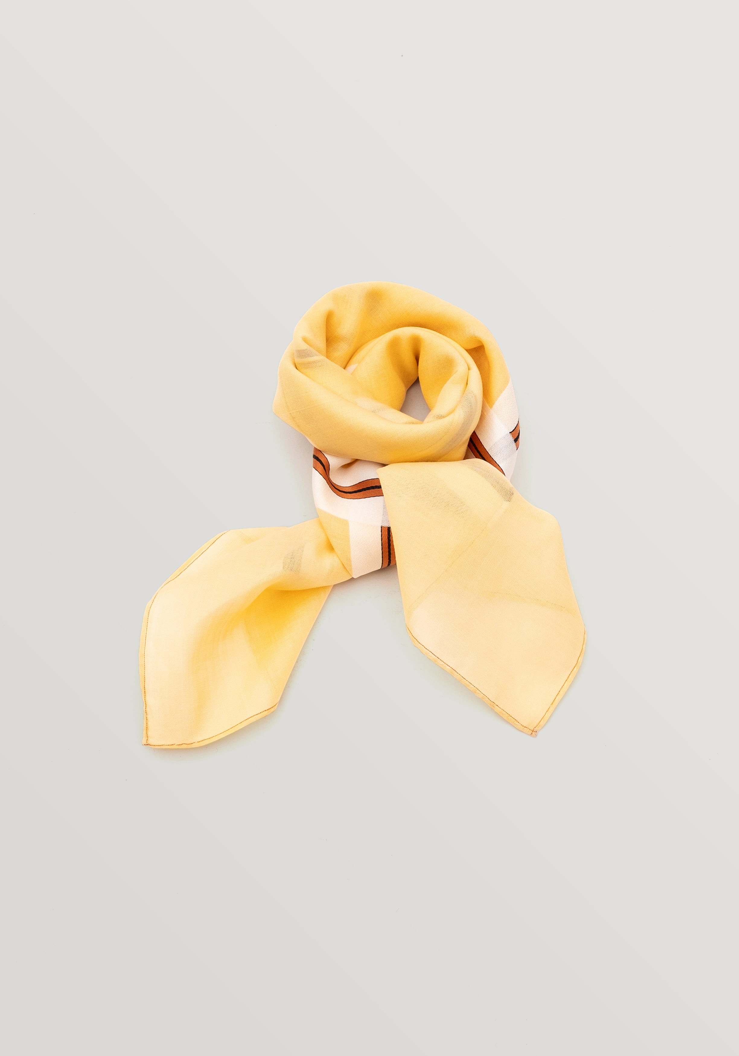 Simonnot Godard Cotton Neckerchief - Yellow With Brown And White Stripe