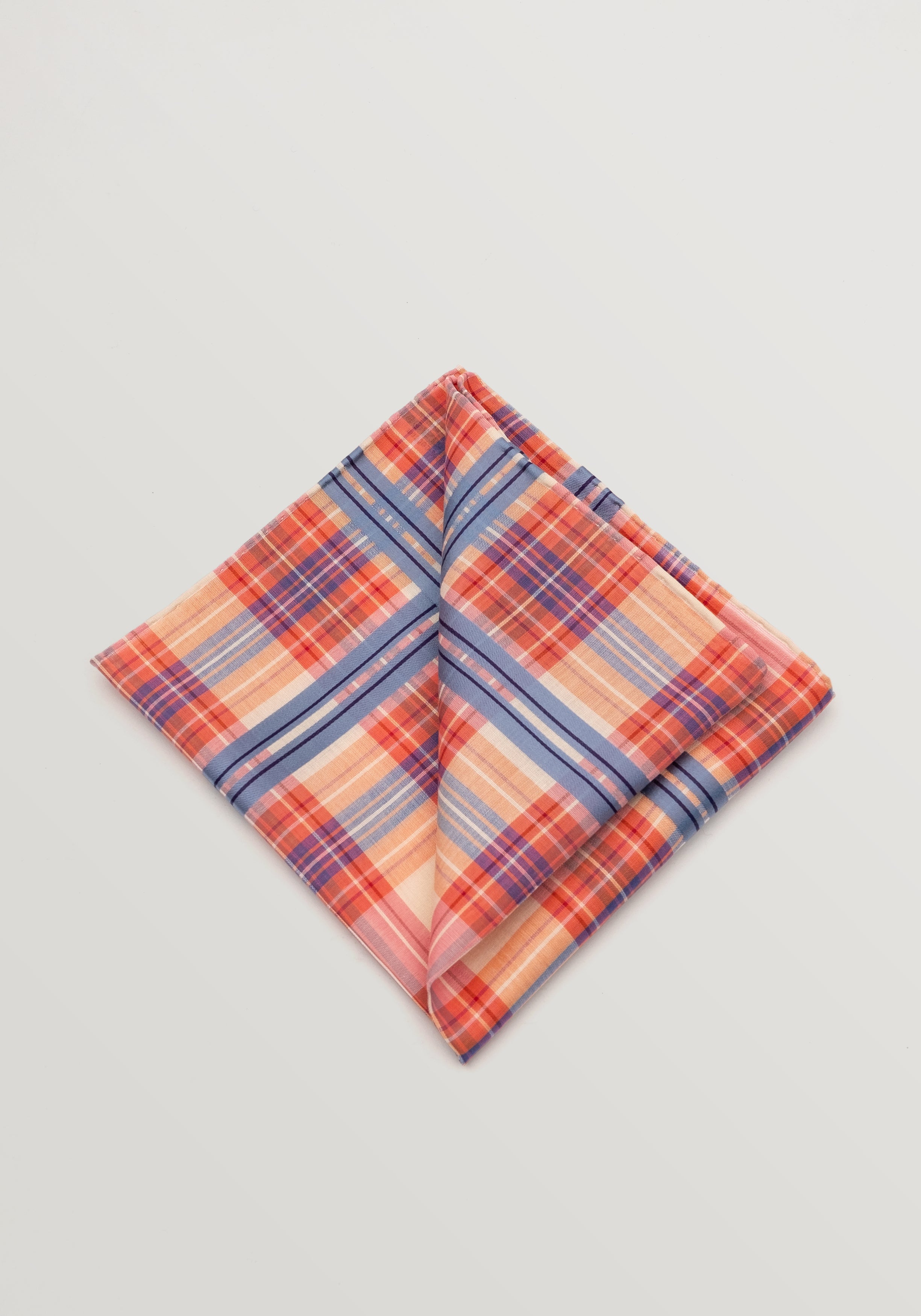 Simonnot Godard Pochette - Coral And Pink Plaid With Blue Border