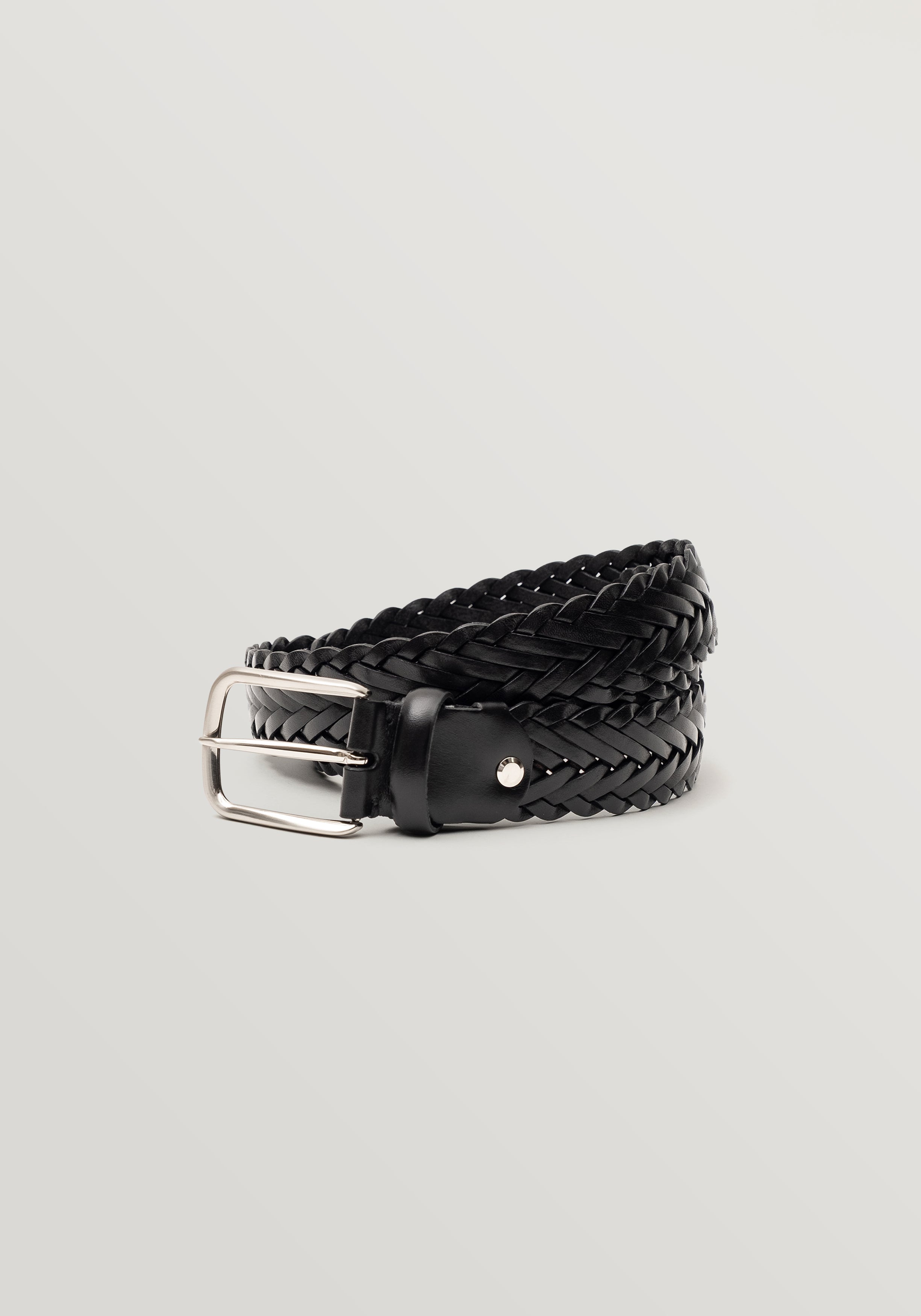 35mm Braided Leather Belt - Black