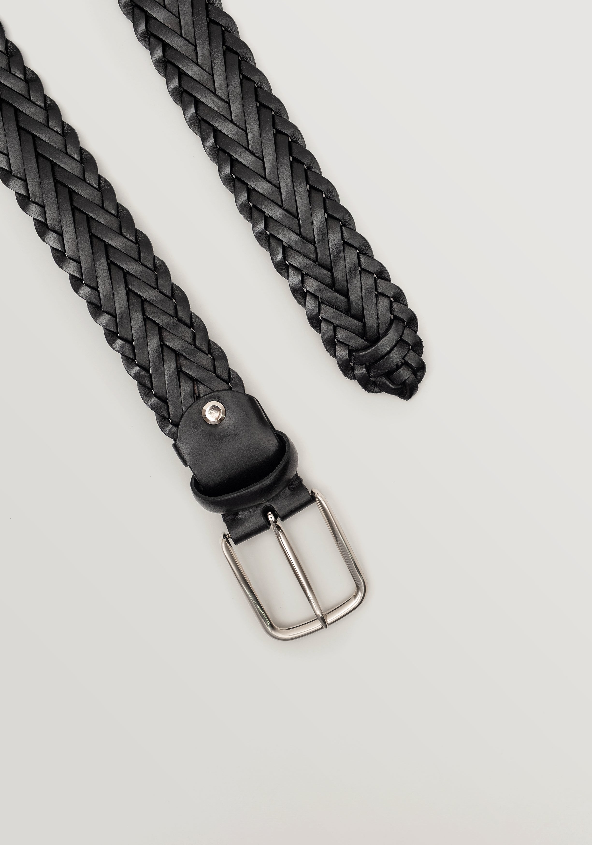 35mm Braided Leather Belt - Black
