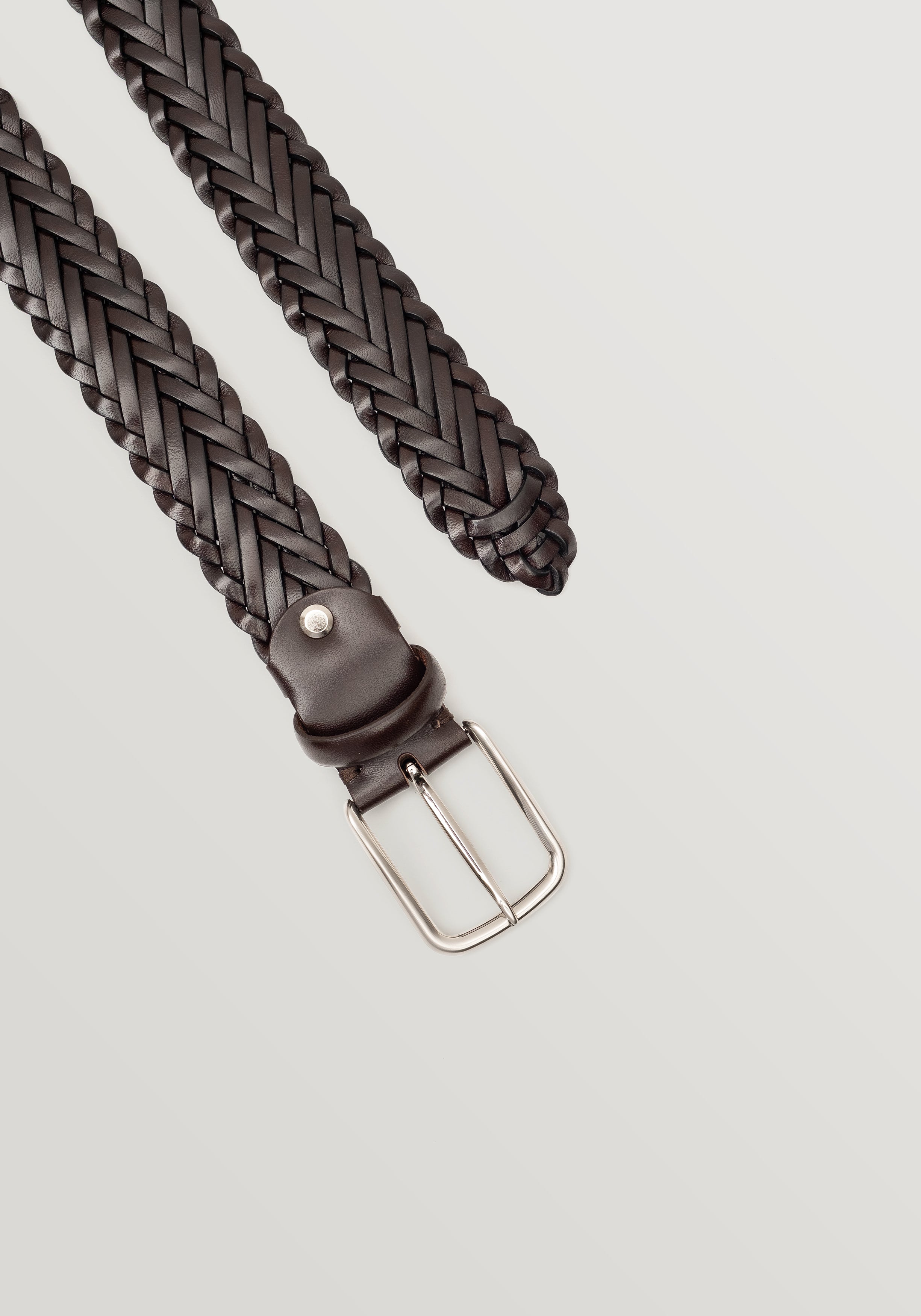 35mm Braided Leather Belt - Conker