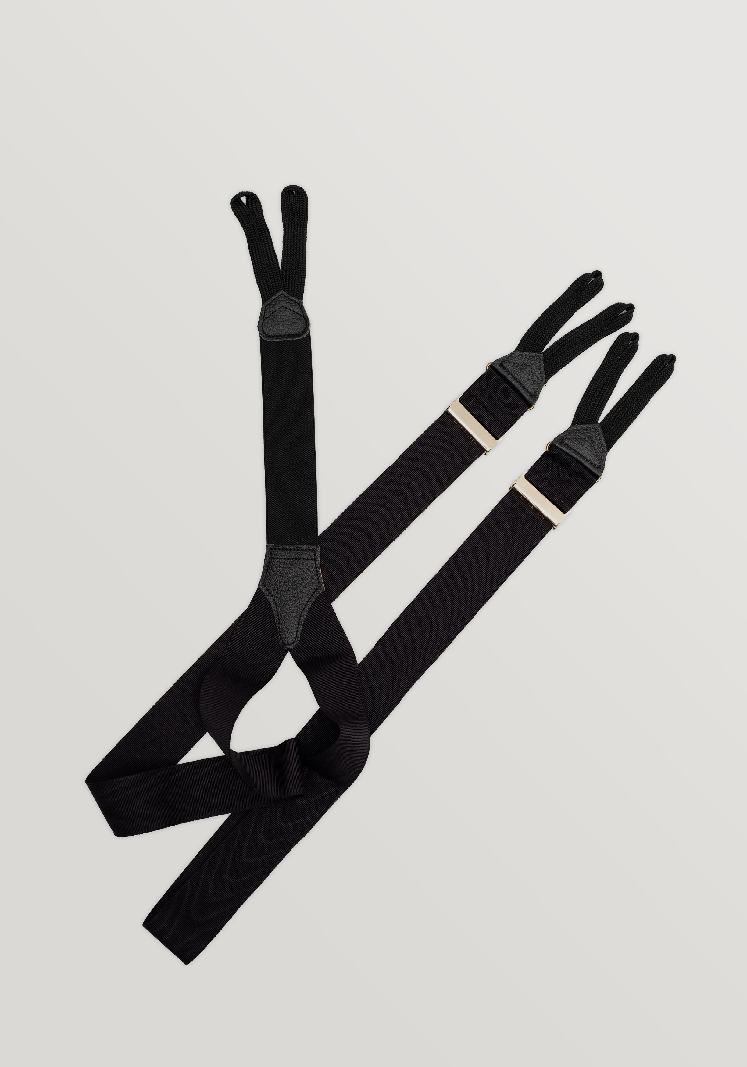 Silk Moire Braces With Braid Ends - Black