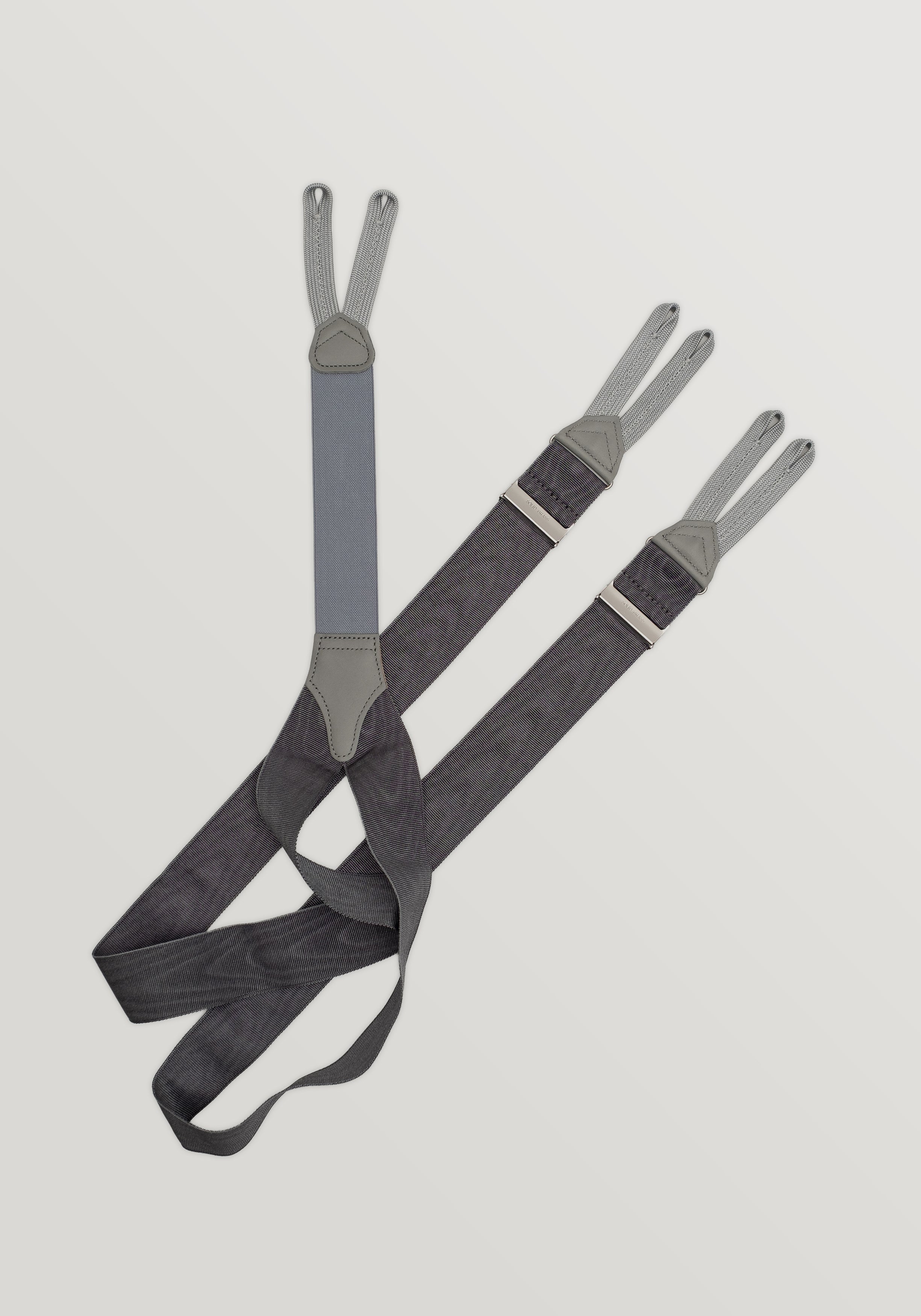Silk Moire Braces With Braid Ends - Grey