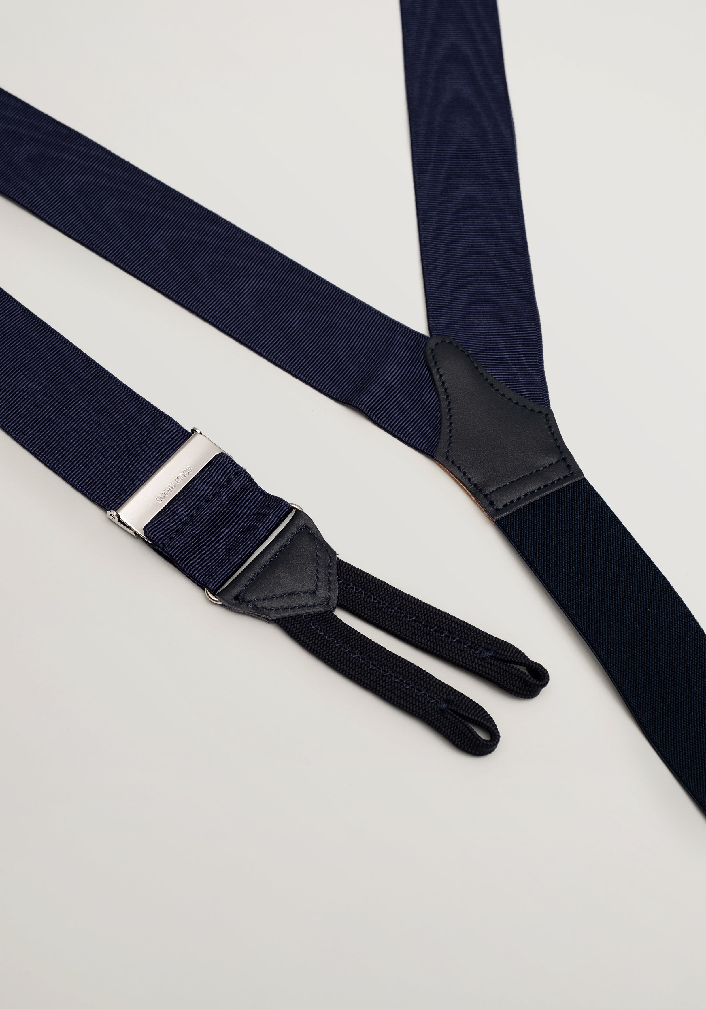 Silk Moire Braces With Braid Ends - Navy
