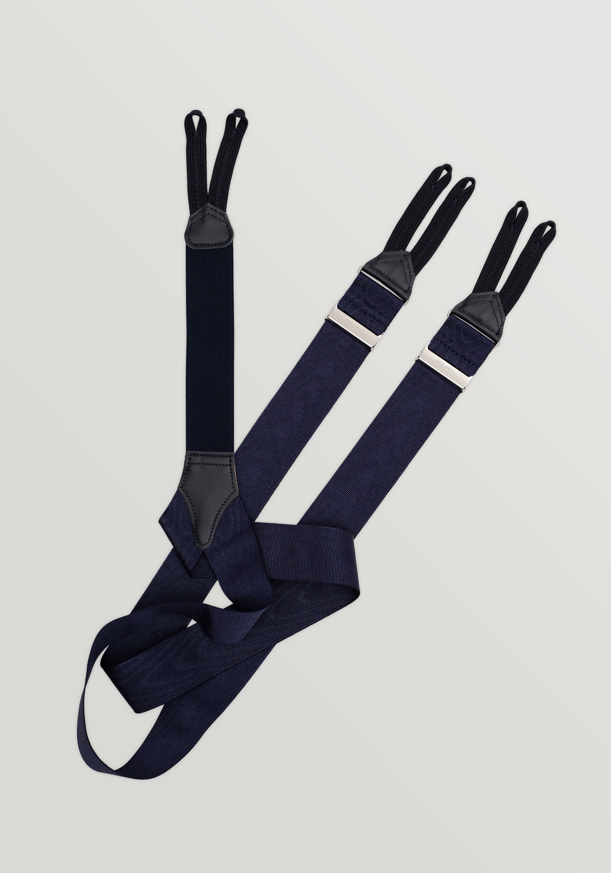 Silk Moire Braces With Braid Ends - Navy